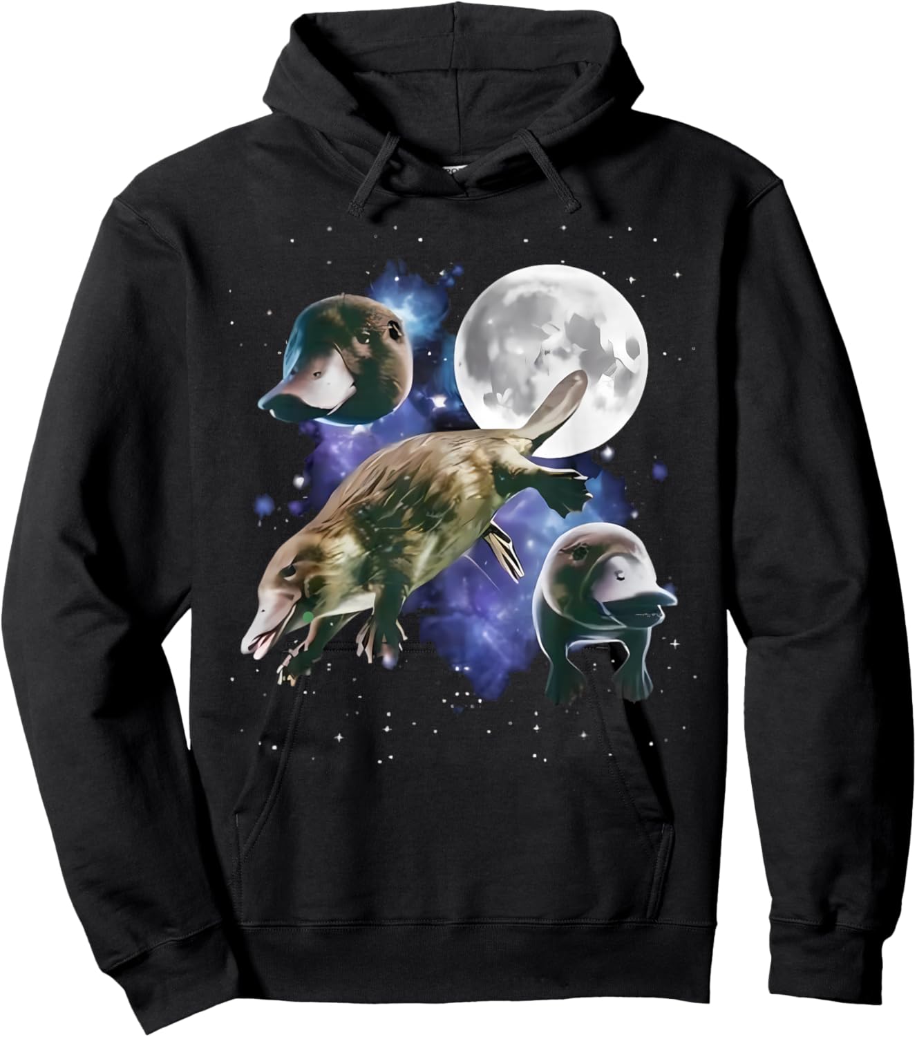 Vintage Three Platypus Howling at The Moon Animal Lovers Hoodie - Hoodie | Black