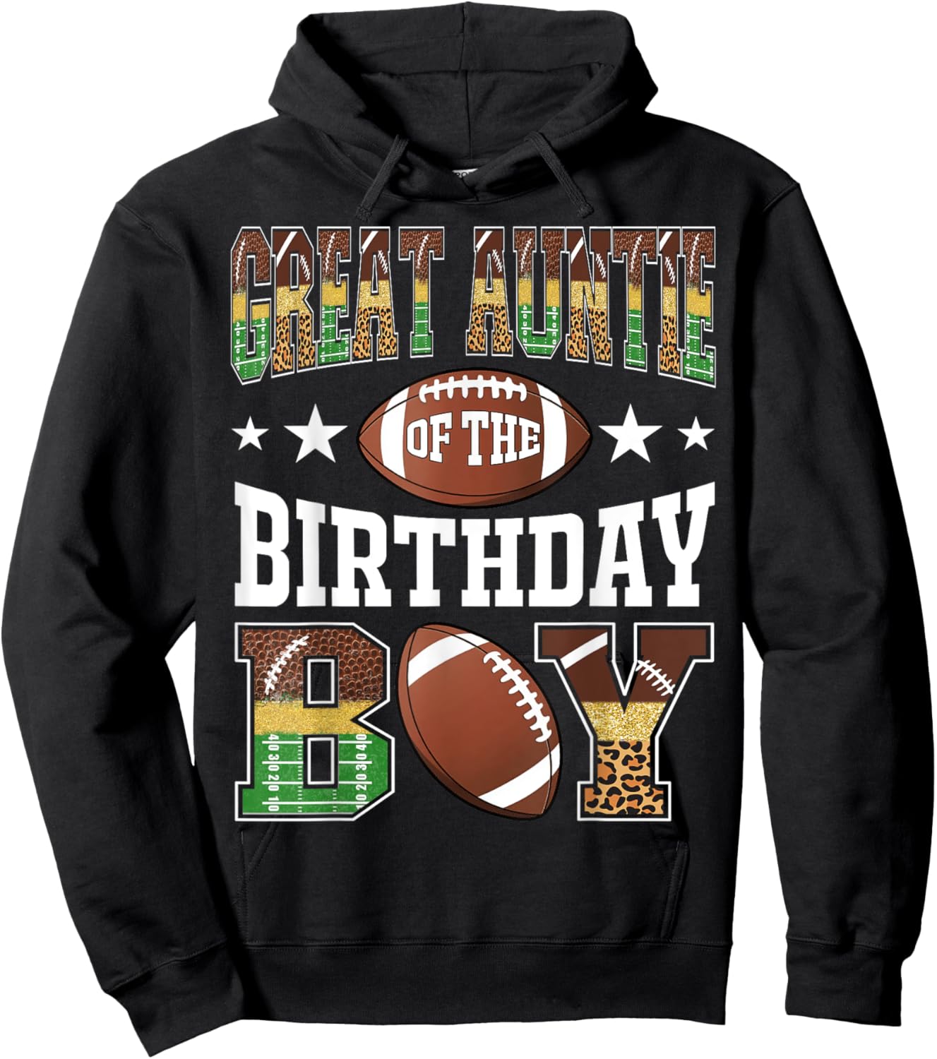 Great Auntie Of The Birthday Boy Football Leopard Game Day Hoodie - Hoodie | Black