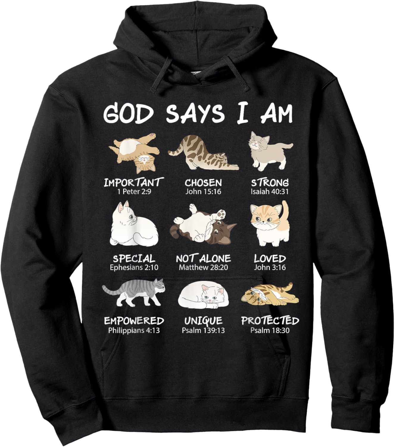 Funny Cat Girls Teens Kids God Says I Am Christian Cat Lover Hoodie - Hoodie | Black