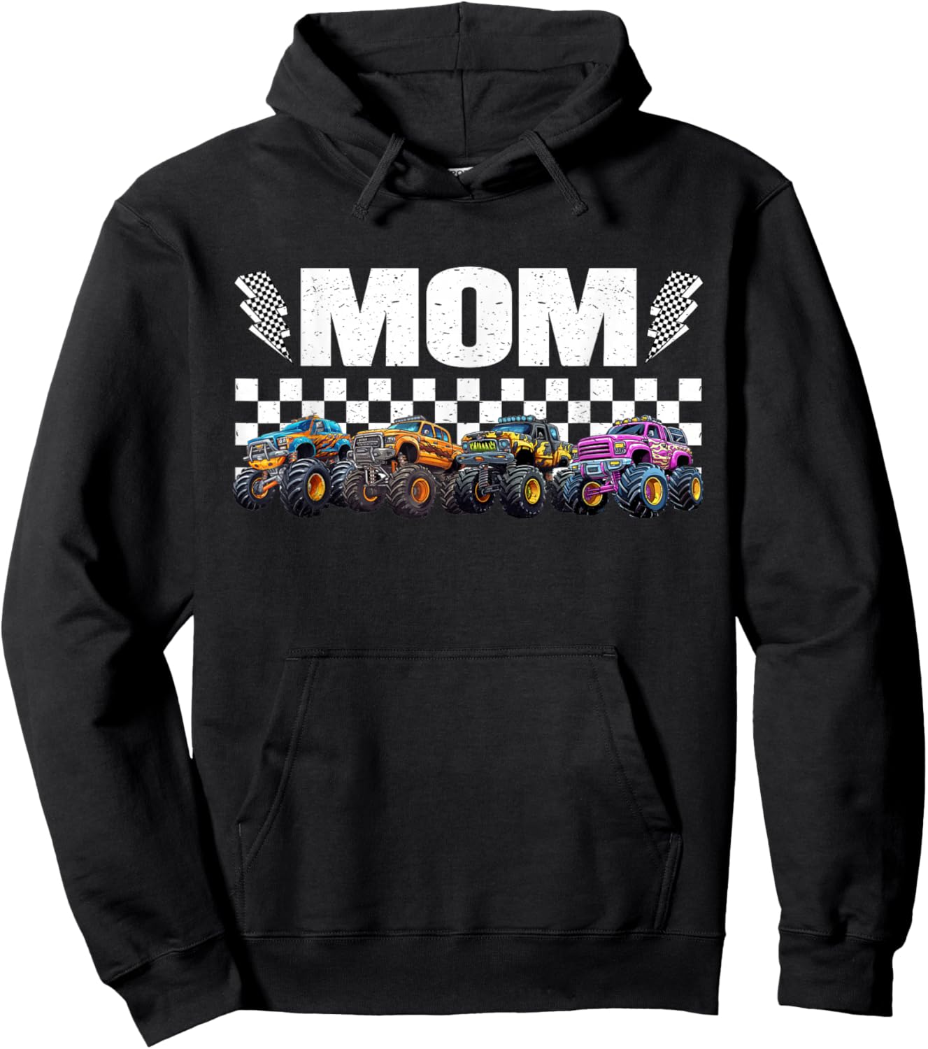 Mom Retro Monster Truck Family Crew Birthday Matching Hoodie - Hoodie | Black