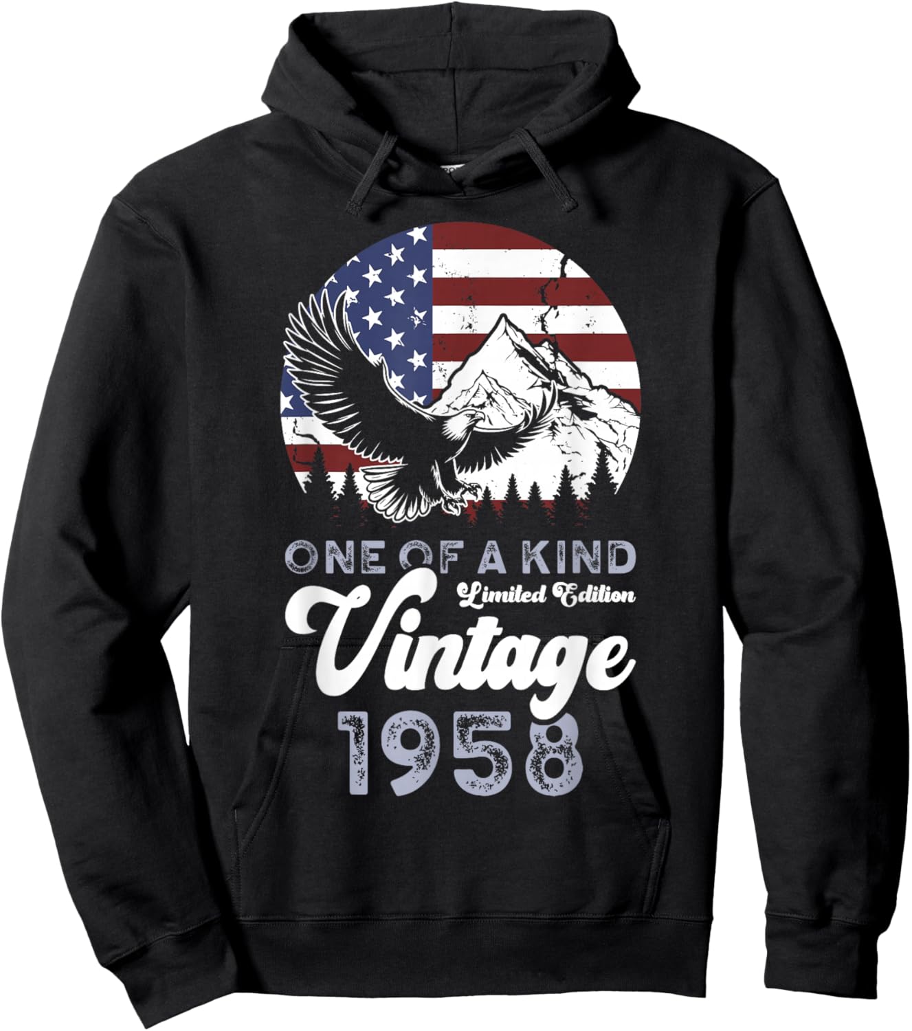 Vintage 1958 Patriotic Eagle 68th Birthday American Flag Hoodie - Hoodie | Black