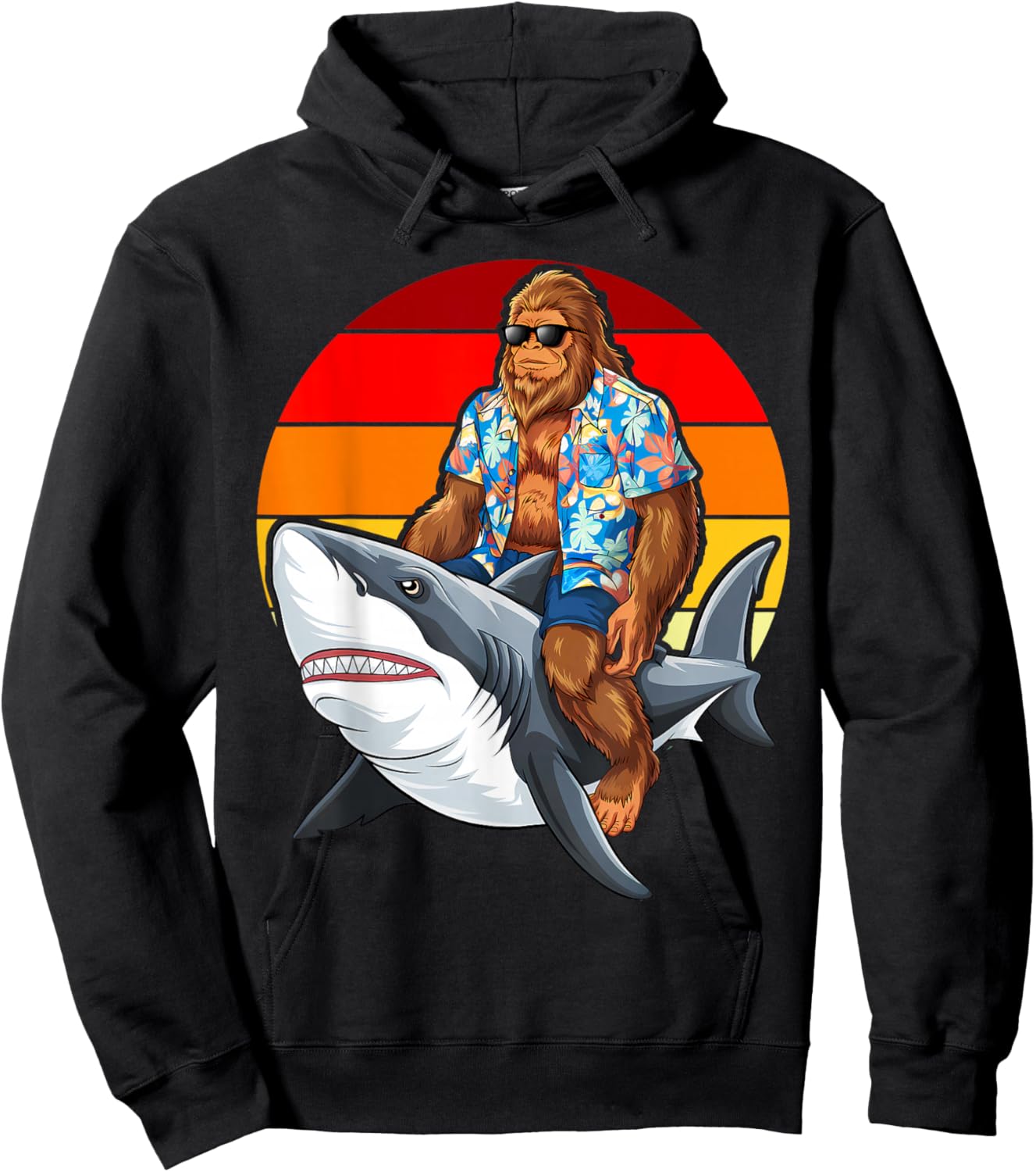 Bigfoot Riding Shark Funny Bigfoot Riding Shark Lover Beach Hoodie - Hoodie | Black