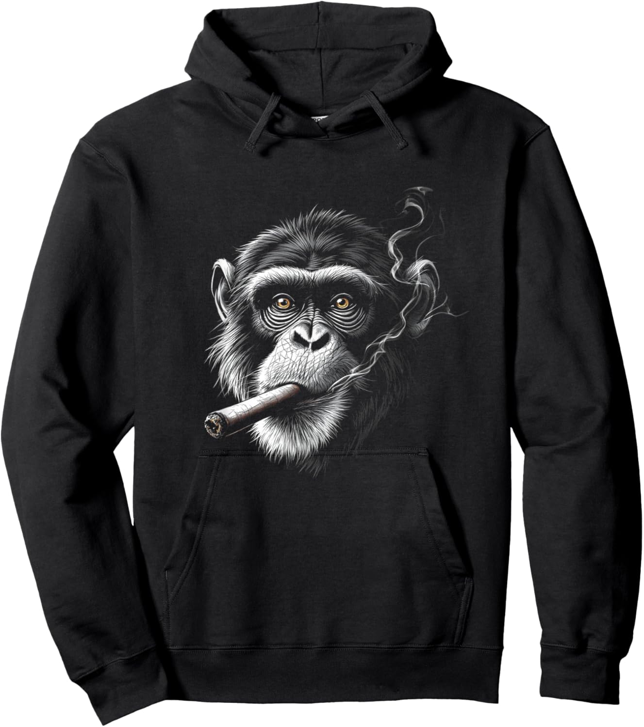 Monkey Smoking a Cigar, Funny Zoo Ape Animal Art Graphic Hoodie - Hoodie | Black