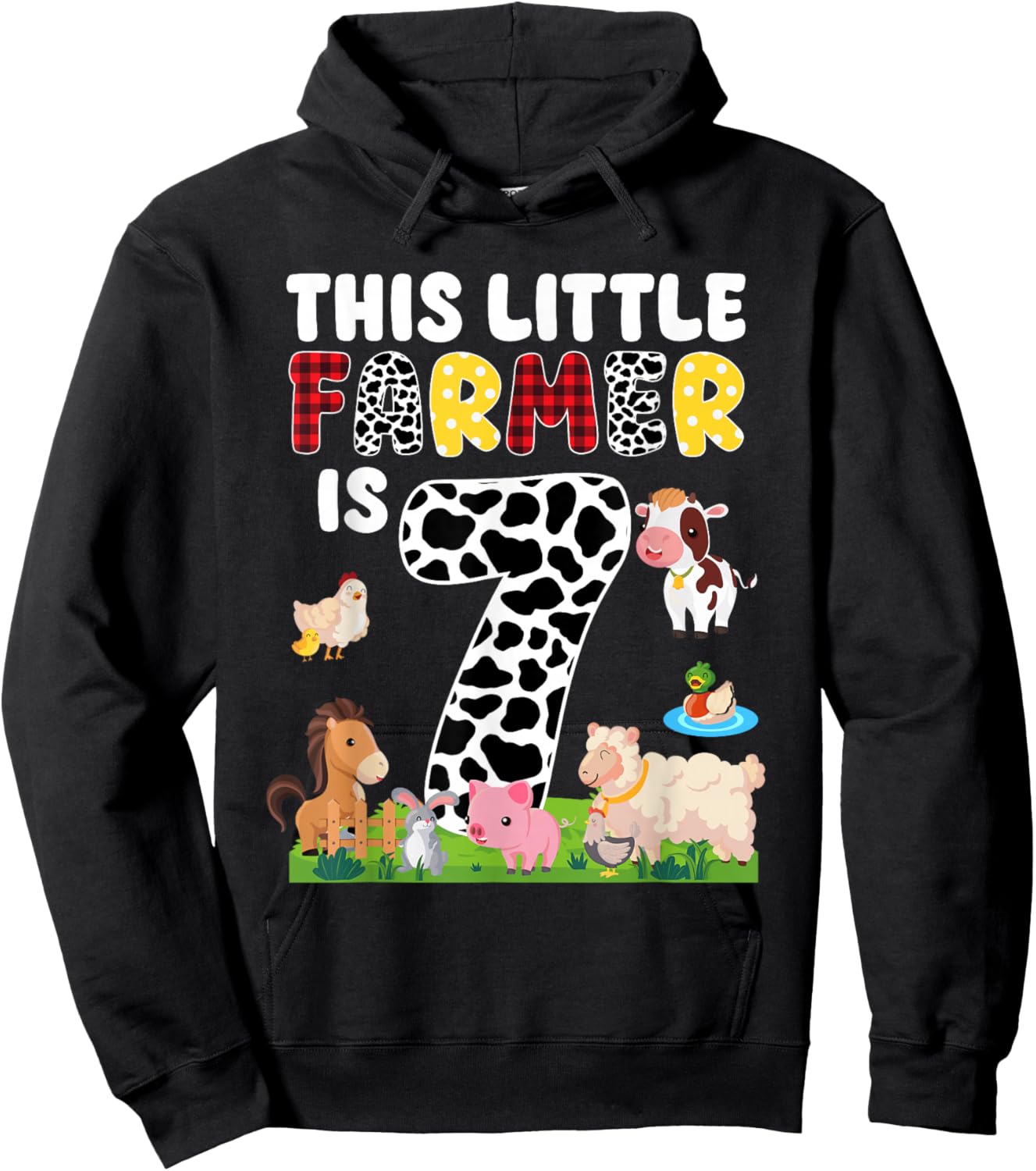 7 Year Old Farmer Birthday 7th Birthday Farm Themed Party Hoodie - Hoodie | Black