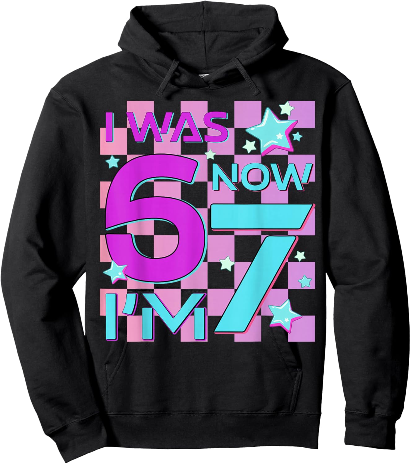 Retro 7th Birthday Kid I was 6 Now I'm 7 Six 67 Funny Meme Hoodie - Hoodie | Black