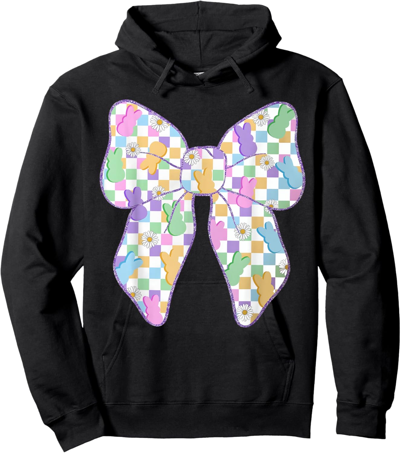 Easter Day Coquette Bow Cute Bunny Rabbit Girls Teens Kids Hoodie - Hoodie | Black