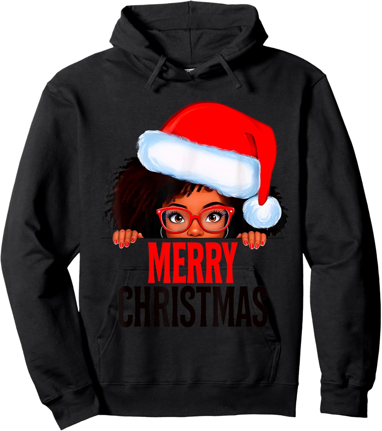 Mrs. Claus Santa Melanin Christmas Black Peeking Claus Hoodie - Hoodie | Black