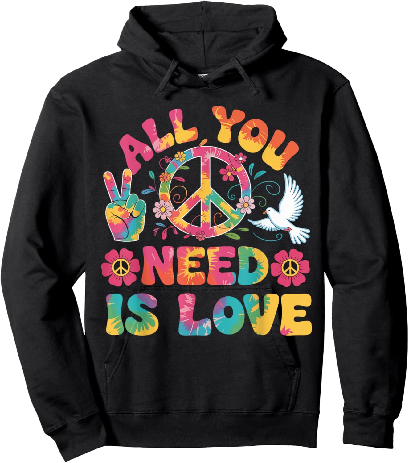 All You Need Is Love Costume Hippie 60s 70s Carnival Hoodie - Hoodie | Black