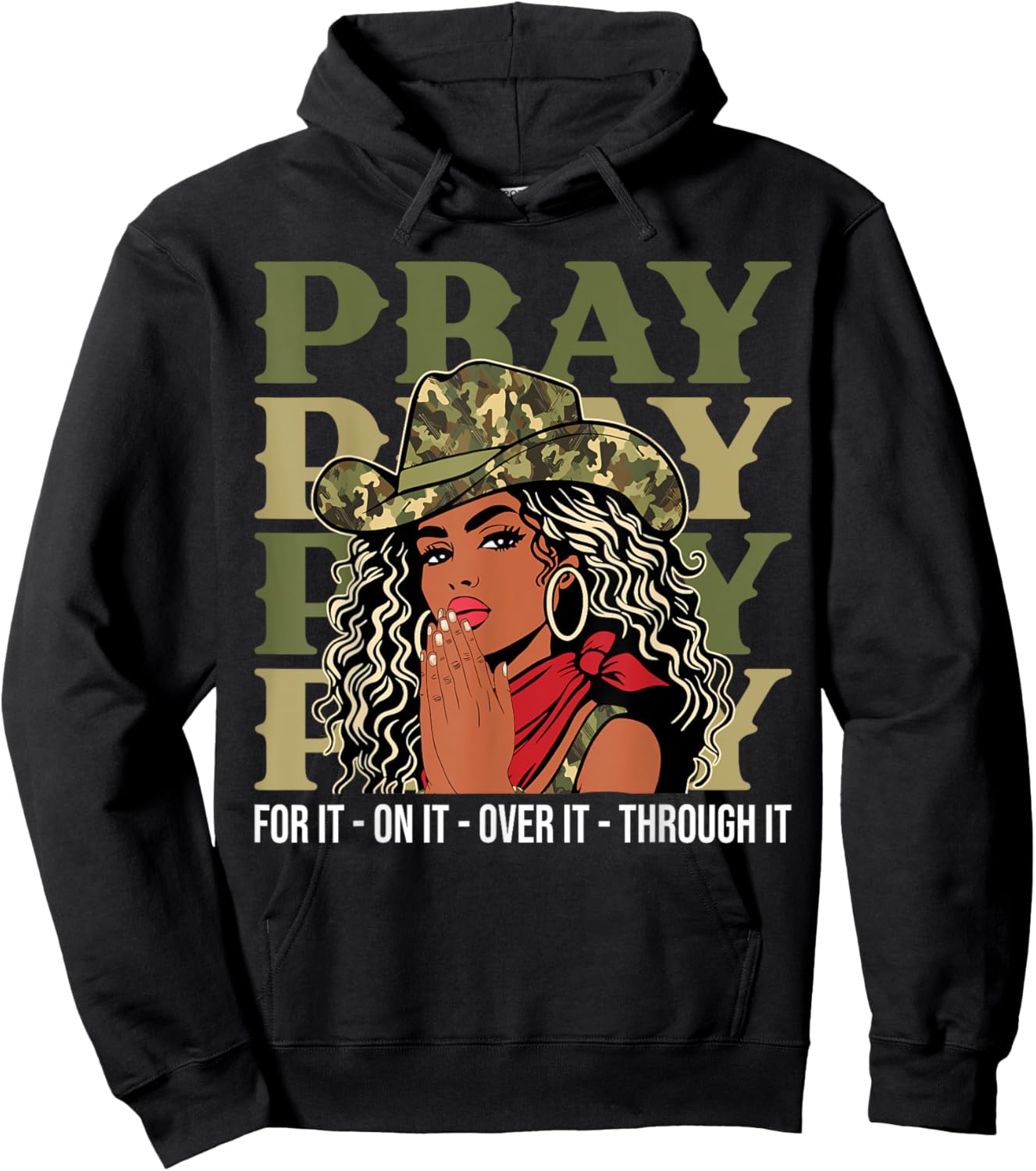 Pray On It Pray Over It Black Cowgirl Afro Christian Sayings Hoodie - Hoodie | Black