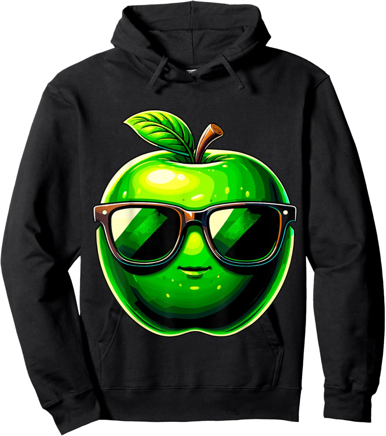 Green Apple with Sunglasses Hoodie - Hoodie | Black