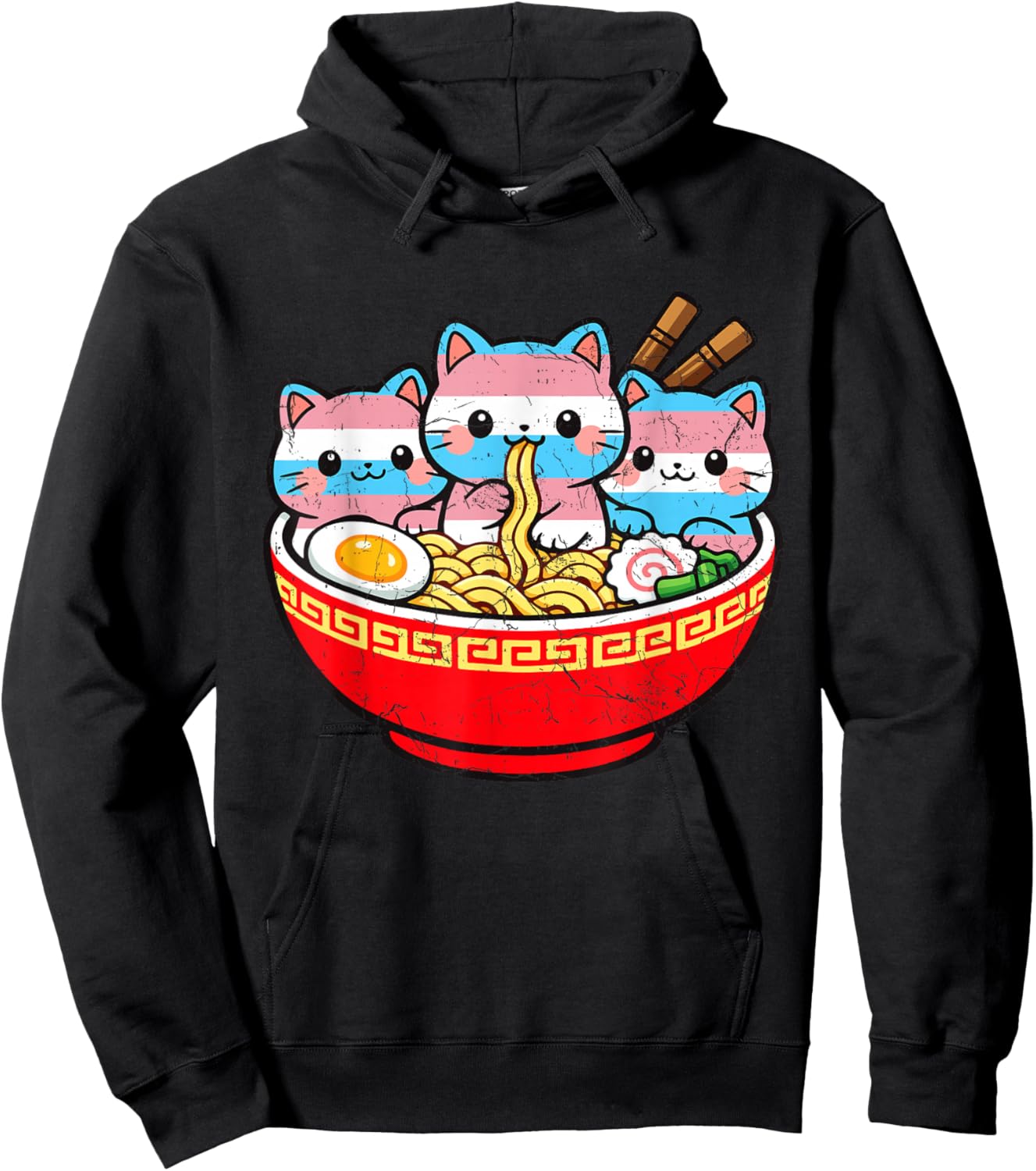 Ramen Cats Transgender Pride Trans Rights LGBTQ Flag Ally Hoodie - Hoodie | Black
