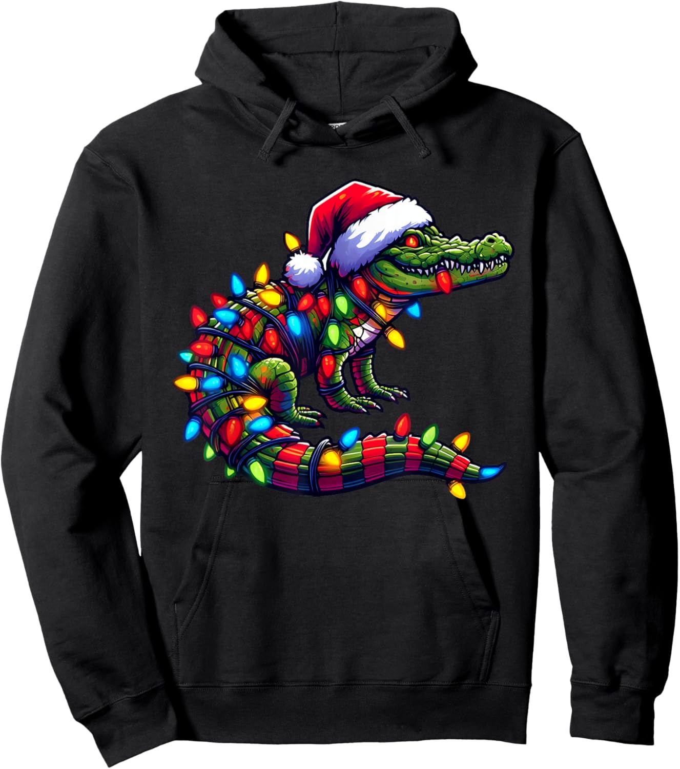 Alligator Santa Pajama Christmas Lights Xmas Toddler Kids Hoodie - Hoodie | Black