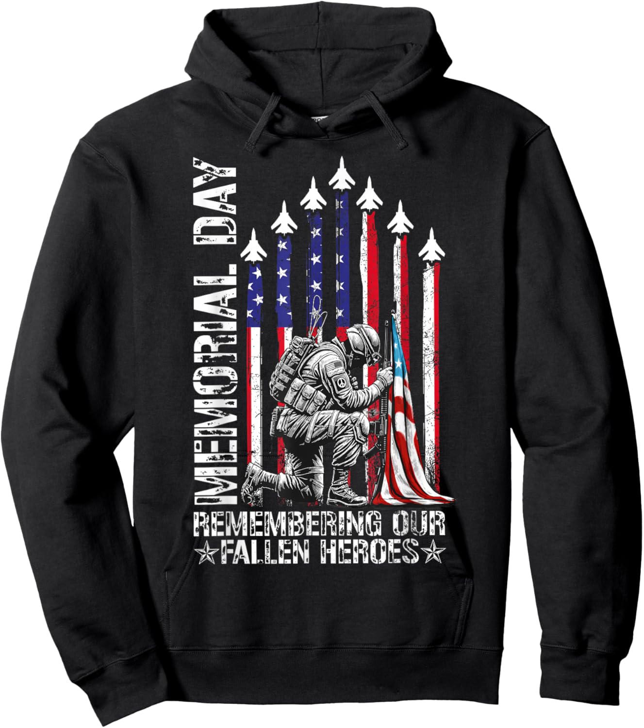 Memorial Day Remembering Our Fallen Heroes Patriotic US Flag Hoodie - Hoodie | Black