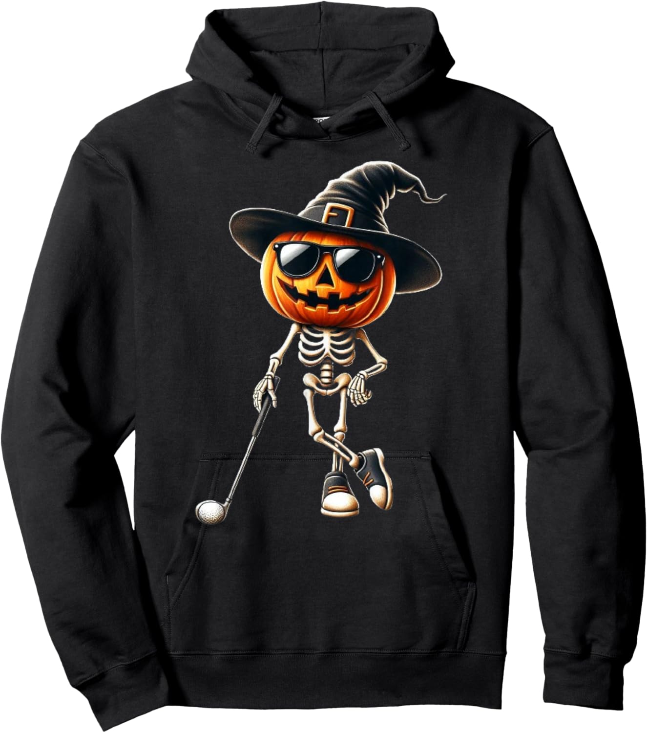 Skeleton Golf Pumpkin Golfing Golfer Halloween Costume Idea Hoodie - Hoodie | Black