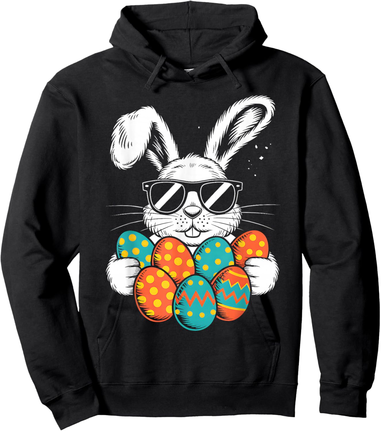 Easter Day Bunny Face with Sunglasses Eggs Cool Rabbit Boys Hoodie - Hoodie | Black