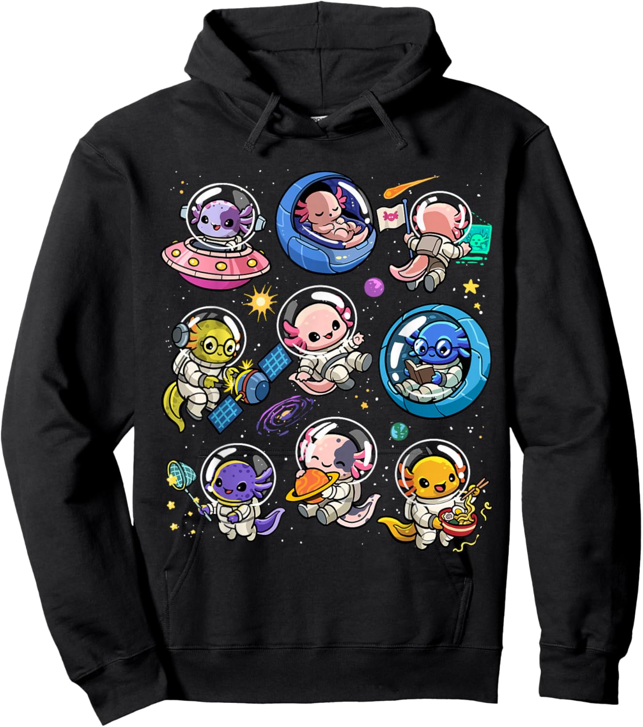 Space Axolotls Cute Galaxy Astronaut Axolotl Animal Planets Hoodie - Hoodie | Black