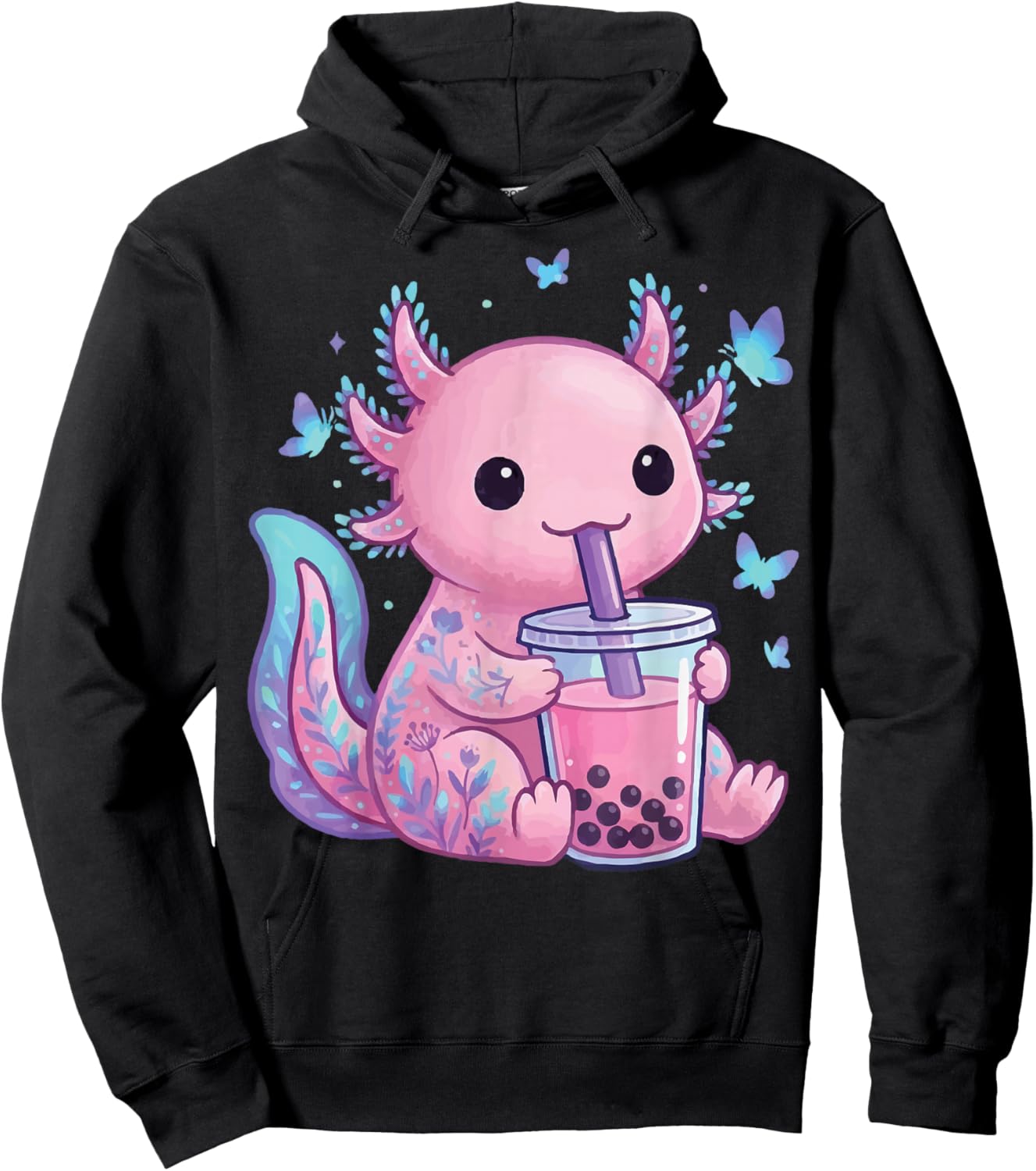 Axolotl Drinking Boba Milk Tea Hoodie - Hoodie | Black
