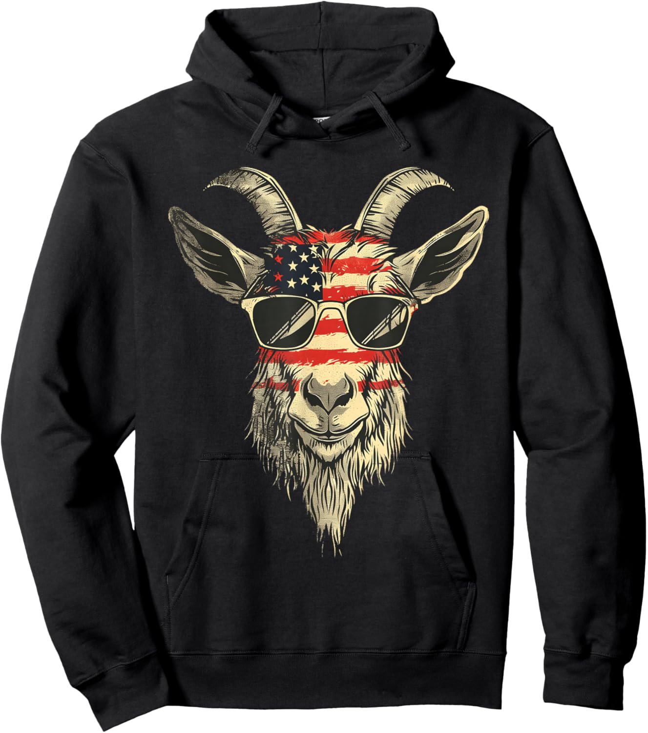 Cool Goat with Sunglasses and USA Flag Hoodie - Hoodie | Black