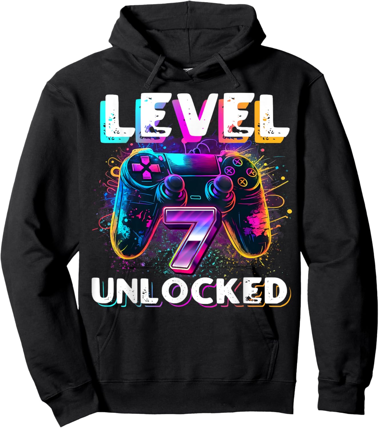 Level 7 Unlocked Shirt Funny Video Gamer 7th Birthday Gift Hoodie - Hoodie | Black