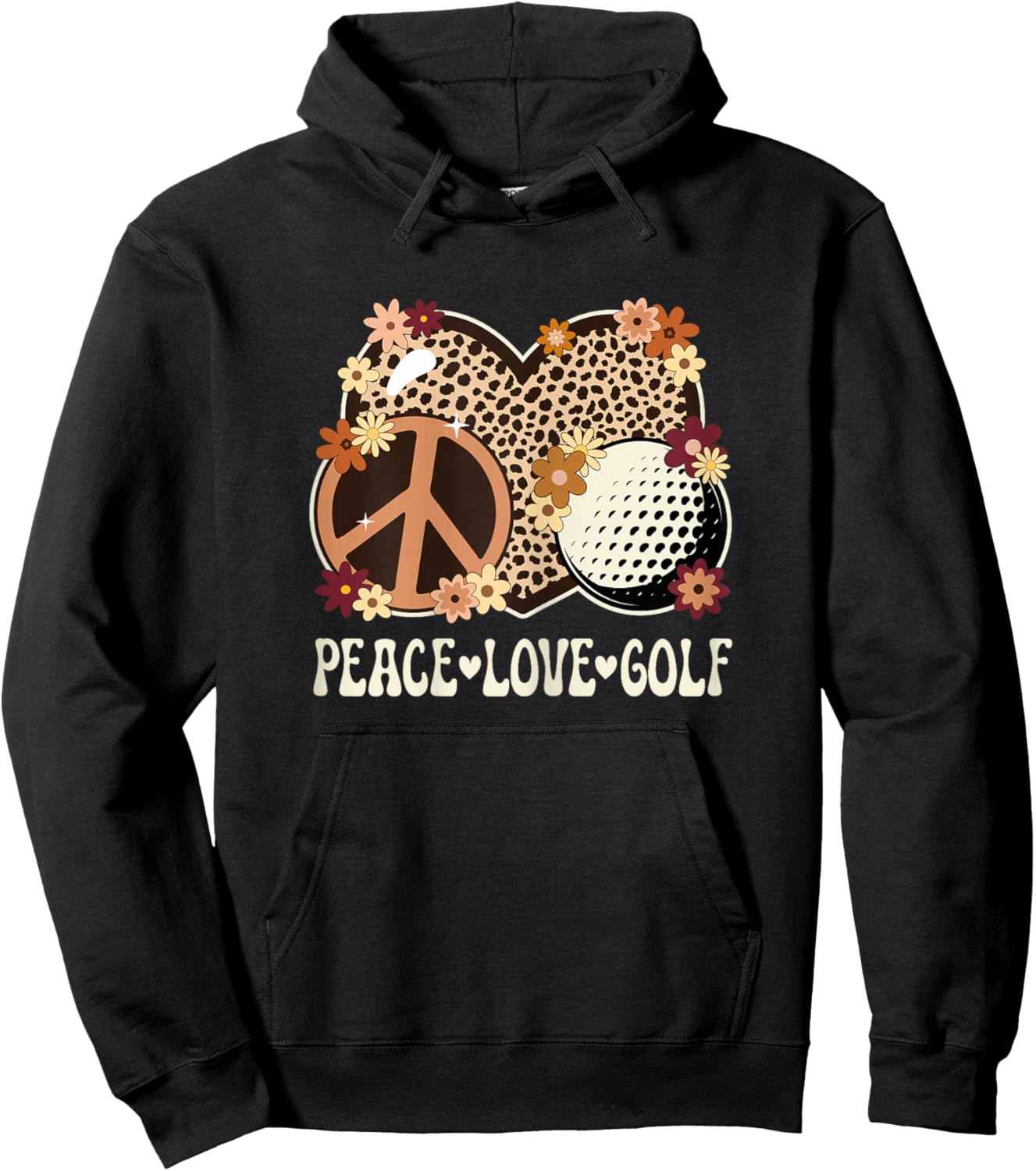 Peace Love Golf Lover Outfit Cheetah Print Women Girls Golf Hoodie - Hoodie | Black