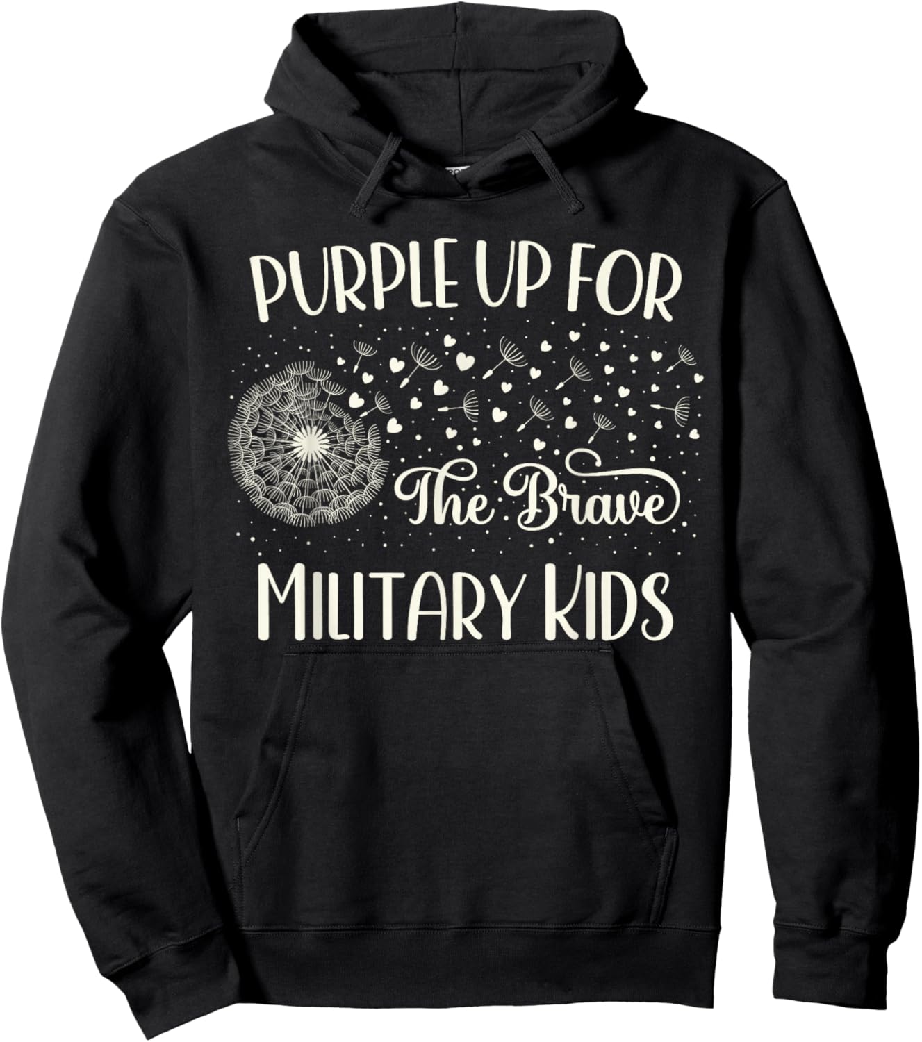 Military Child Month Shirt Dandelion Military Kids Purple Up Hoodie - Hoodie | Black