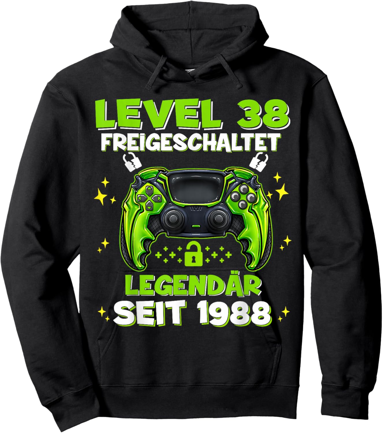 Level 38 Years Birthday Shirt Man Gamer 1988 Birthday Hoodie - Hoodie | Black