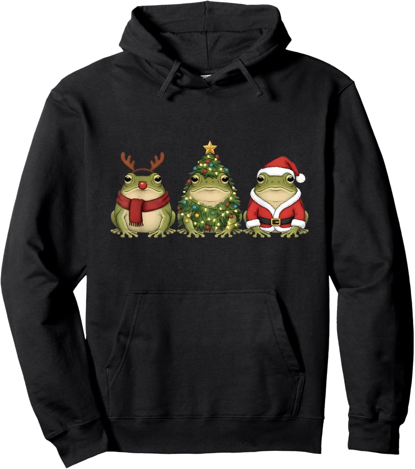 Santa Green Frog Christmas Tree Frog Lover Animal Pajama Hoodie - Hoodie | Black
