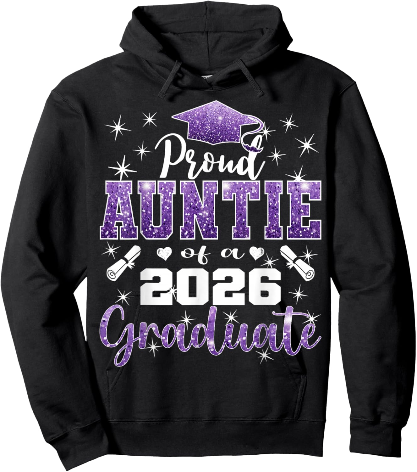 Super Proud Auntie of 2026 Graduate Senior Graduation Family Hoodie - Hoodie | Black