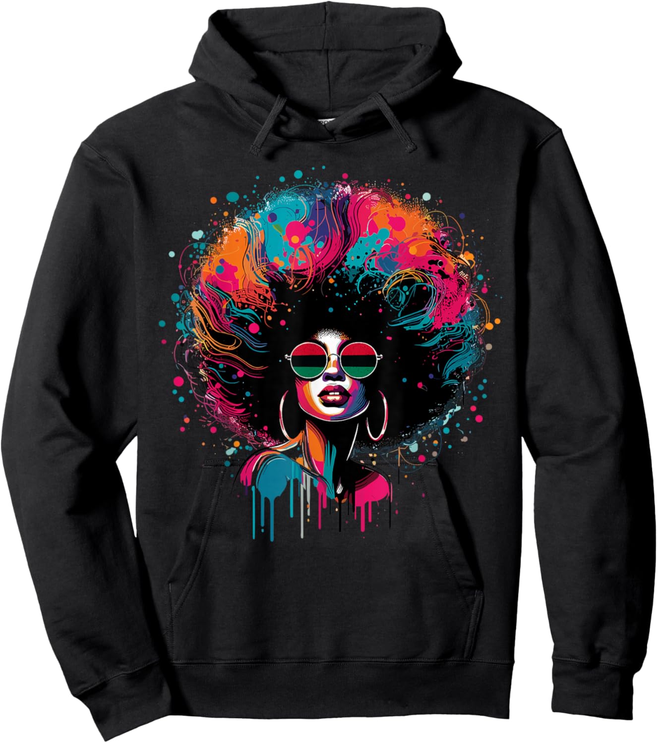 Colorful Art Black Queen Afro Melanin Dripping Juneteenth Hoodie - Hoodie | Black