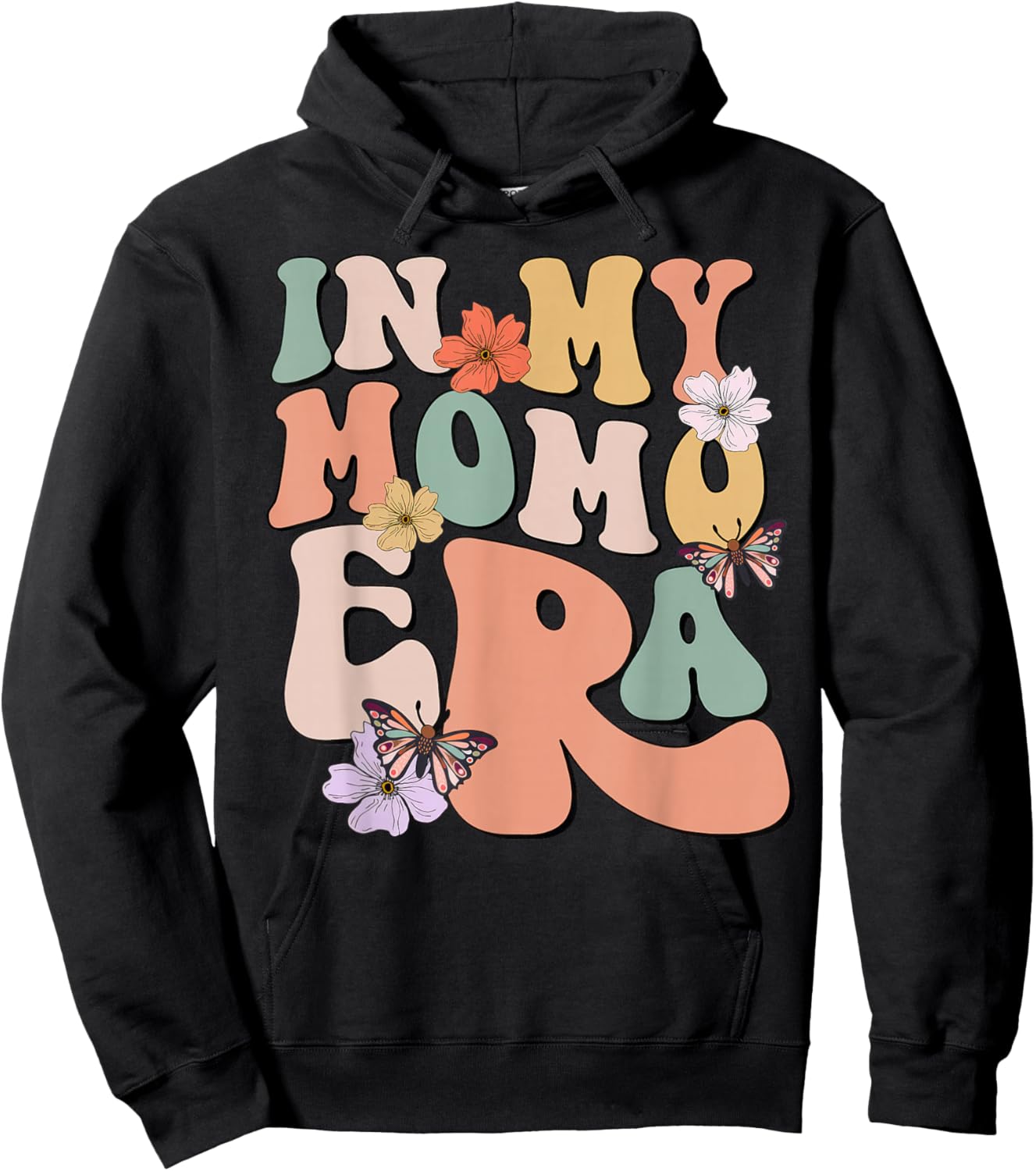 Retro Groovy In My Momo Era Butterfly Mother's Day Hoodie - Hoodie | Black