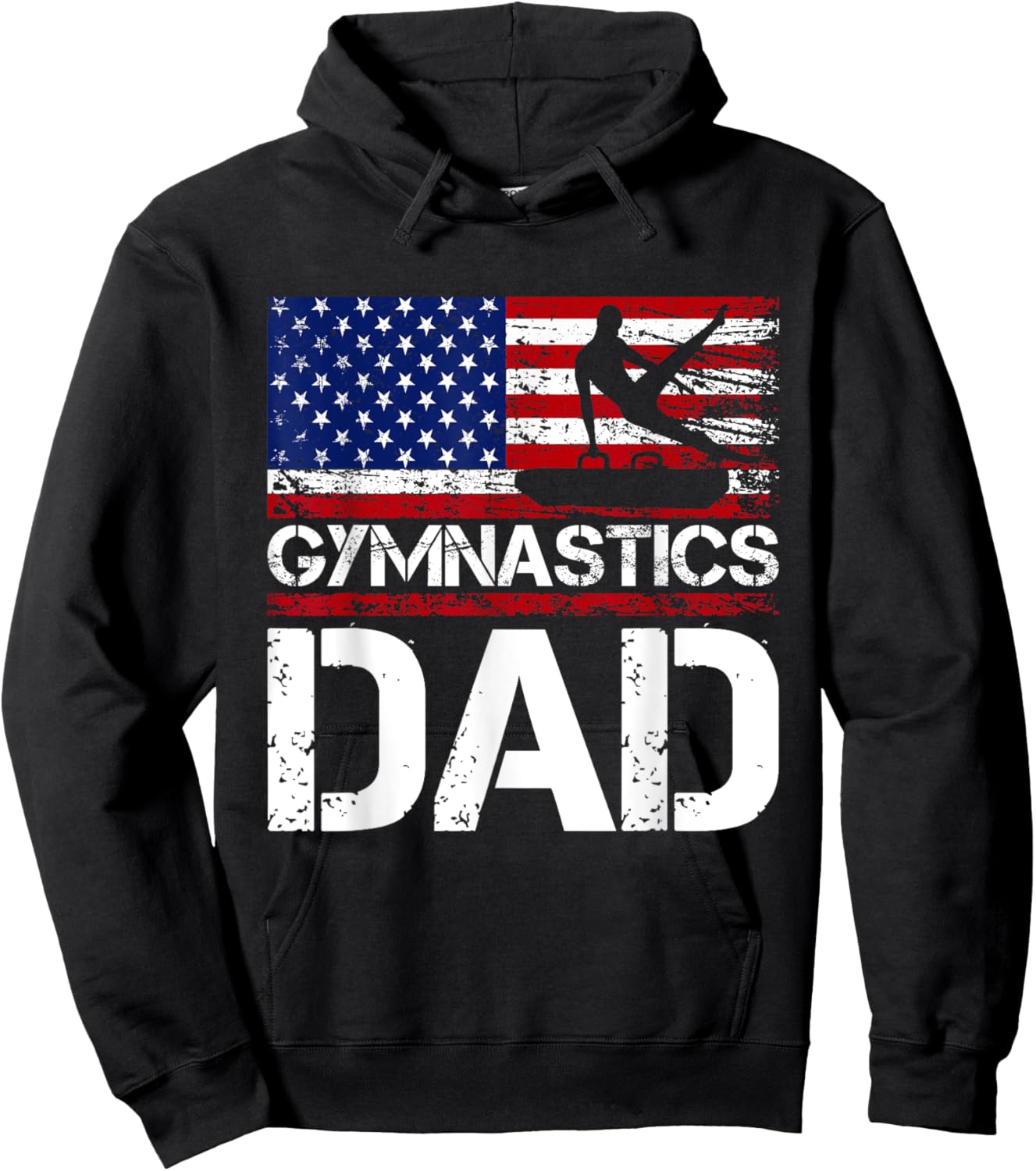 Vintage Gymnastics Dad American Flag USA father 4th of july Men Hoodie - Hoodie | Black