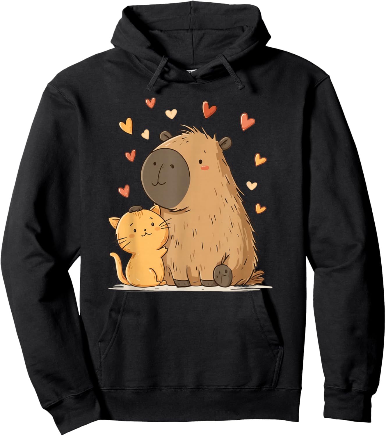 Kawaii Cat Capybara Cute Hoodie - Hoodie | Black