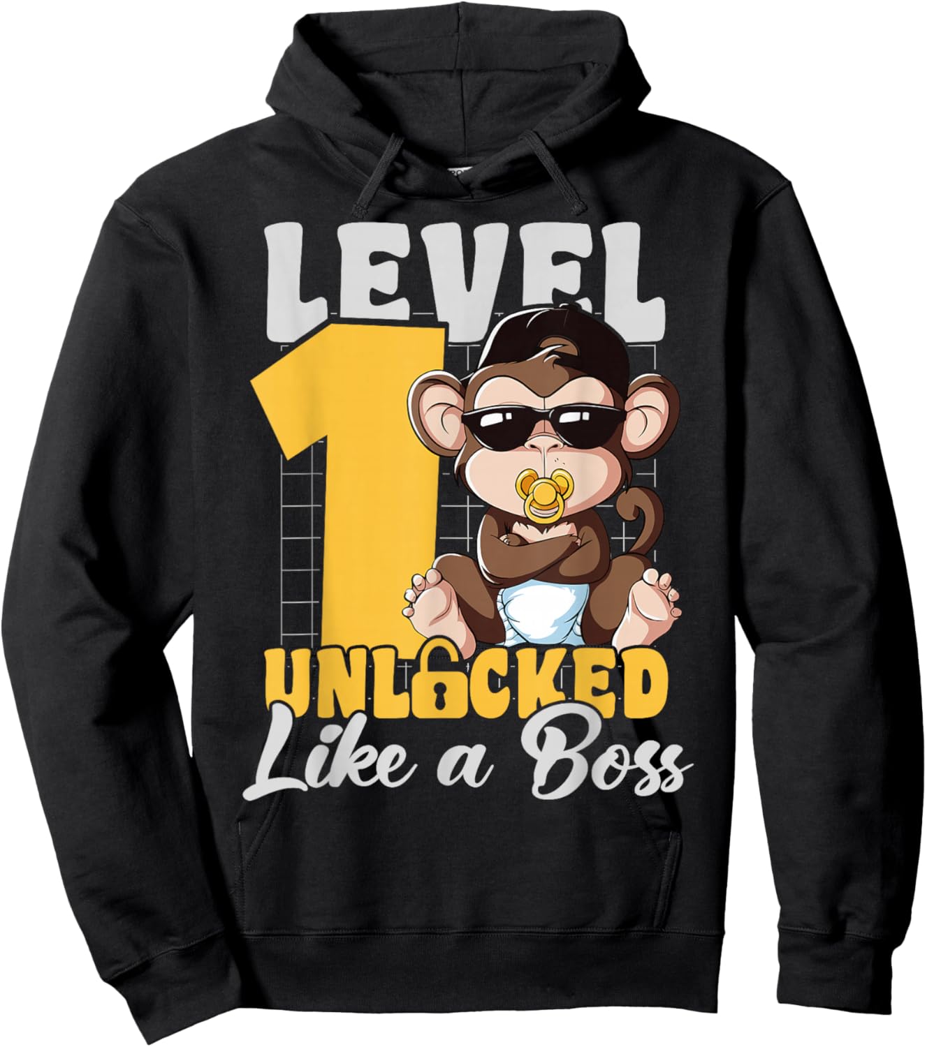 Turned 1 Year Like a Boss 1st Birthday Monkey Boy Girl Kids Hoodie - Hoodie | Black