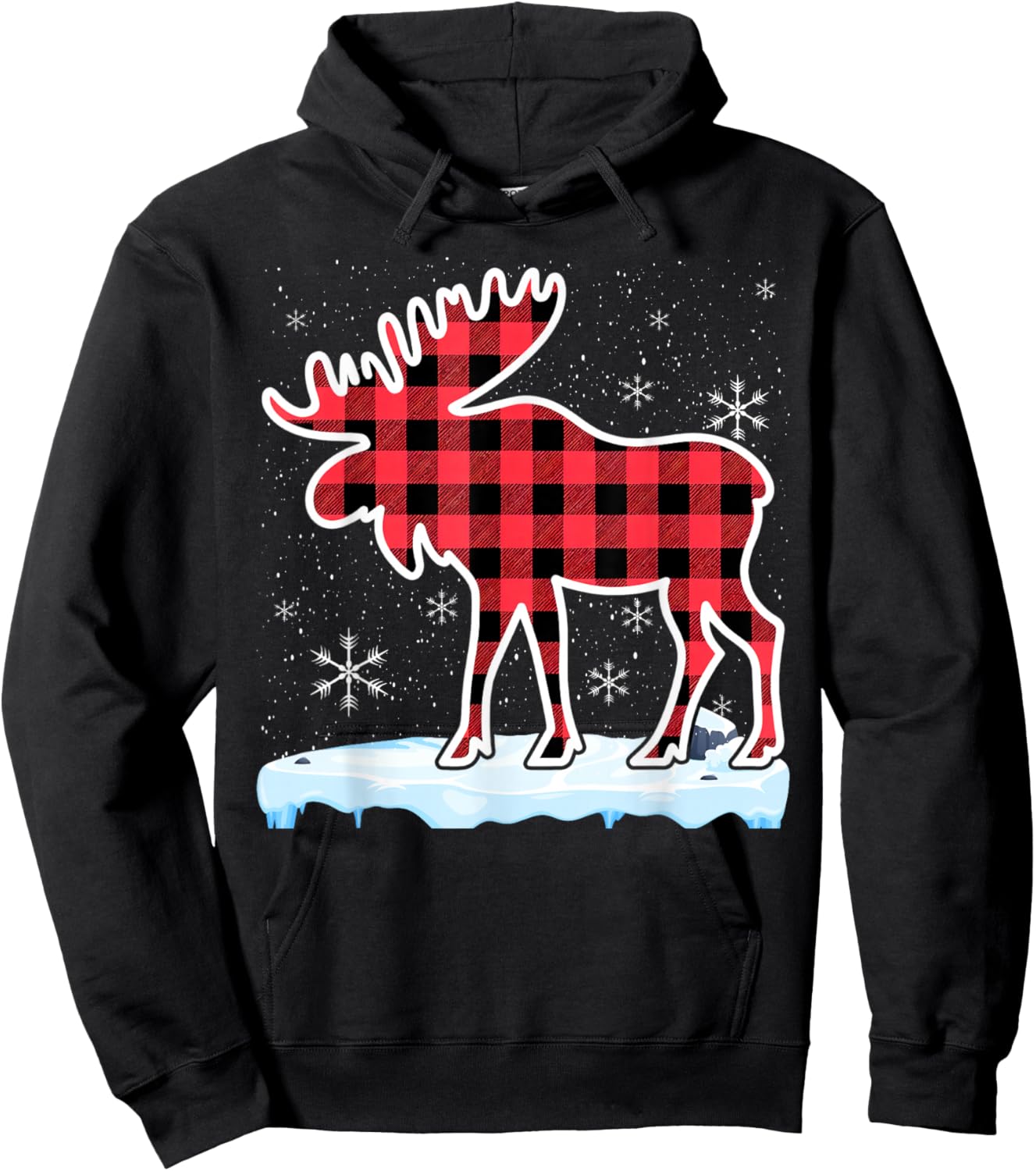 Moose Red Buffalo Plaid Matching Pajama Family Hoodie - Hoodie | Black
