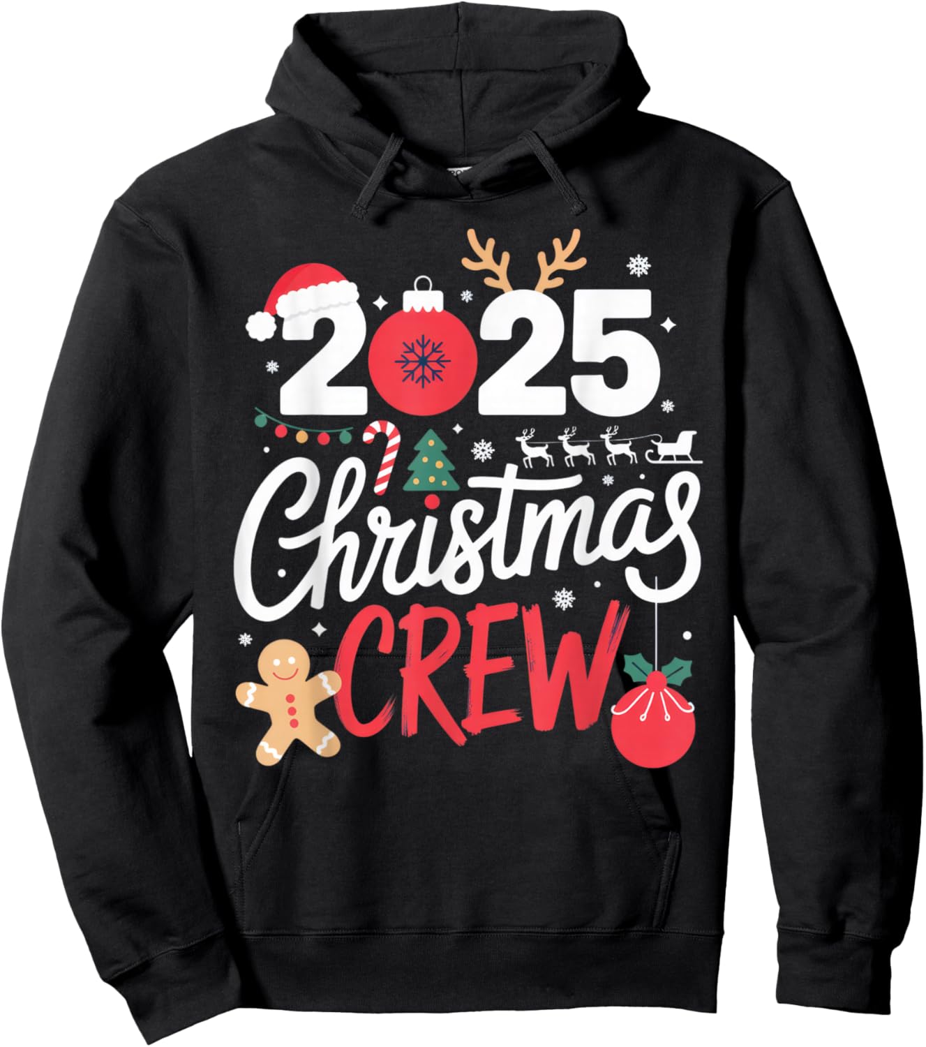 2025 Christmas Crew Festive Family Friends Holiday Hoodie - Hoodie | Black