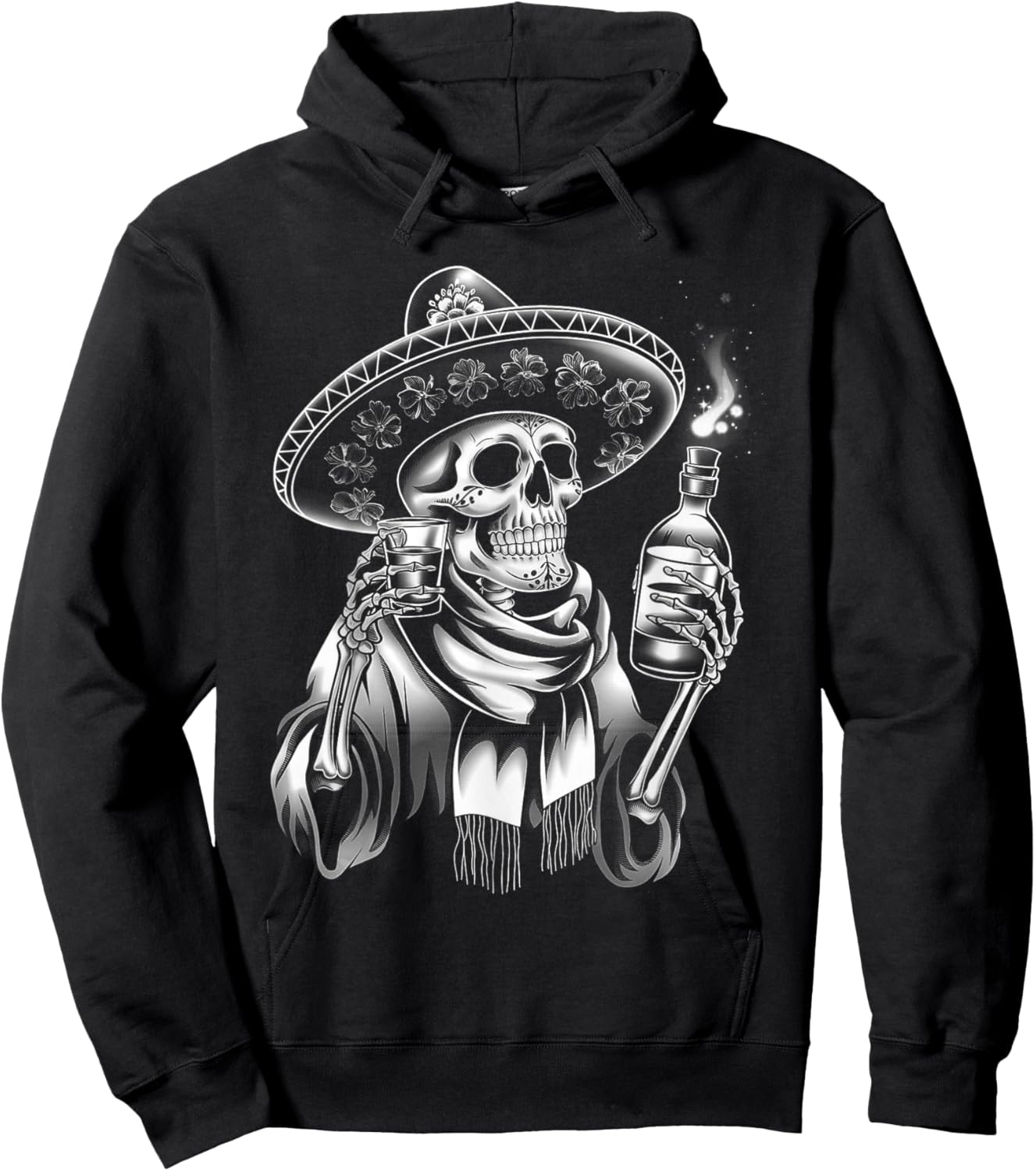Mexico Vintage Skeleton Tequila Dia De Los Muertos Mexican Hoodie - Hoodie | Black
