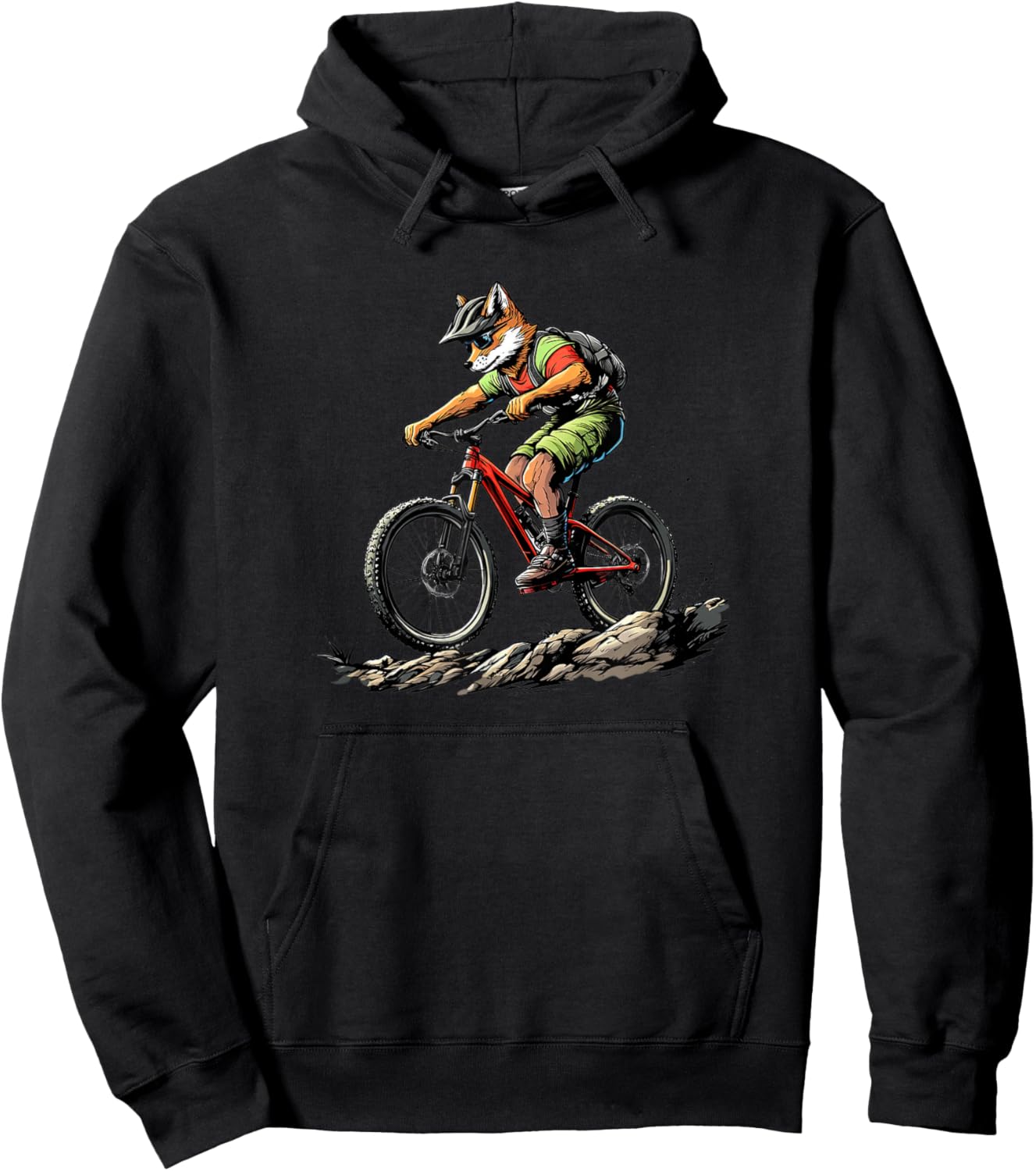 Fox on a Mountain Bike Adventure Ride Animal Hoodie - Hoodie | Black