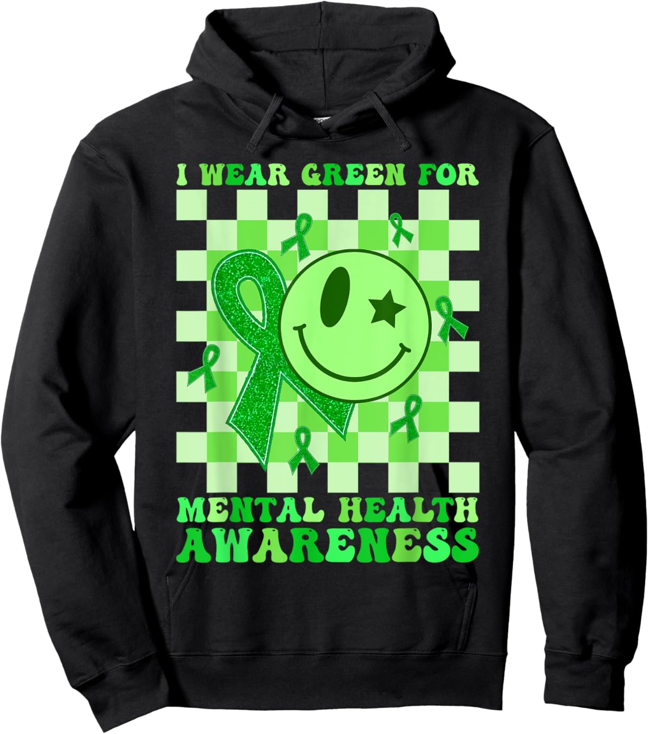 Retro Groovy Green I Wear Green Mental Health Awareness Hoodie - Hoodie | Black