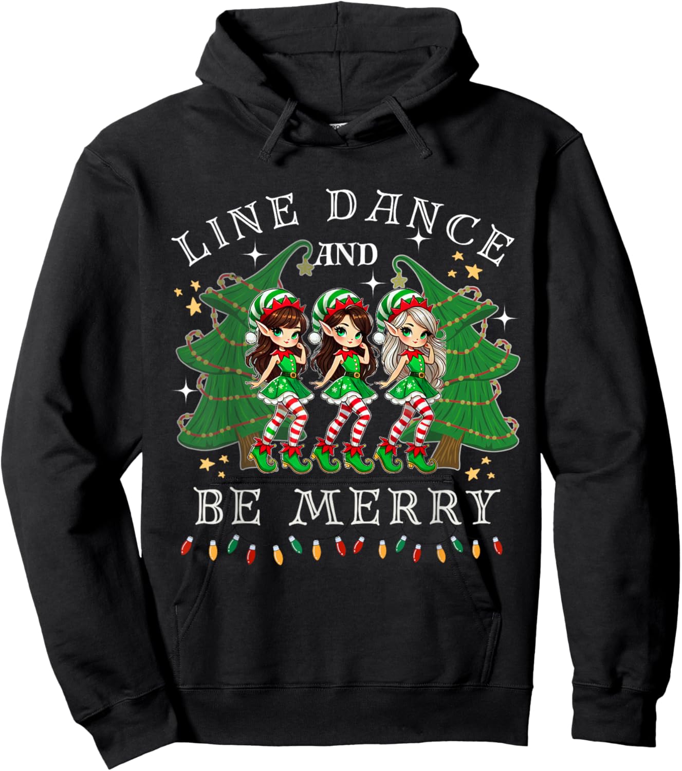 Line Dance and Be Merry Christmas Elf Dancing Holiday Season Hoodie - Hoodie | Black