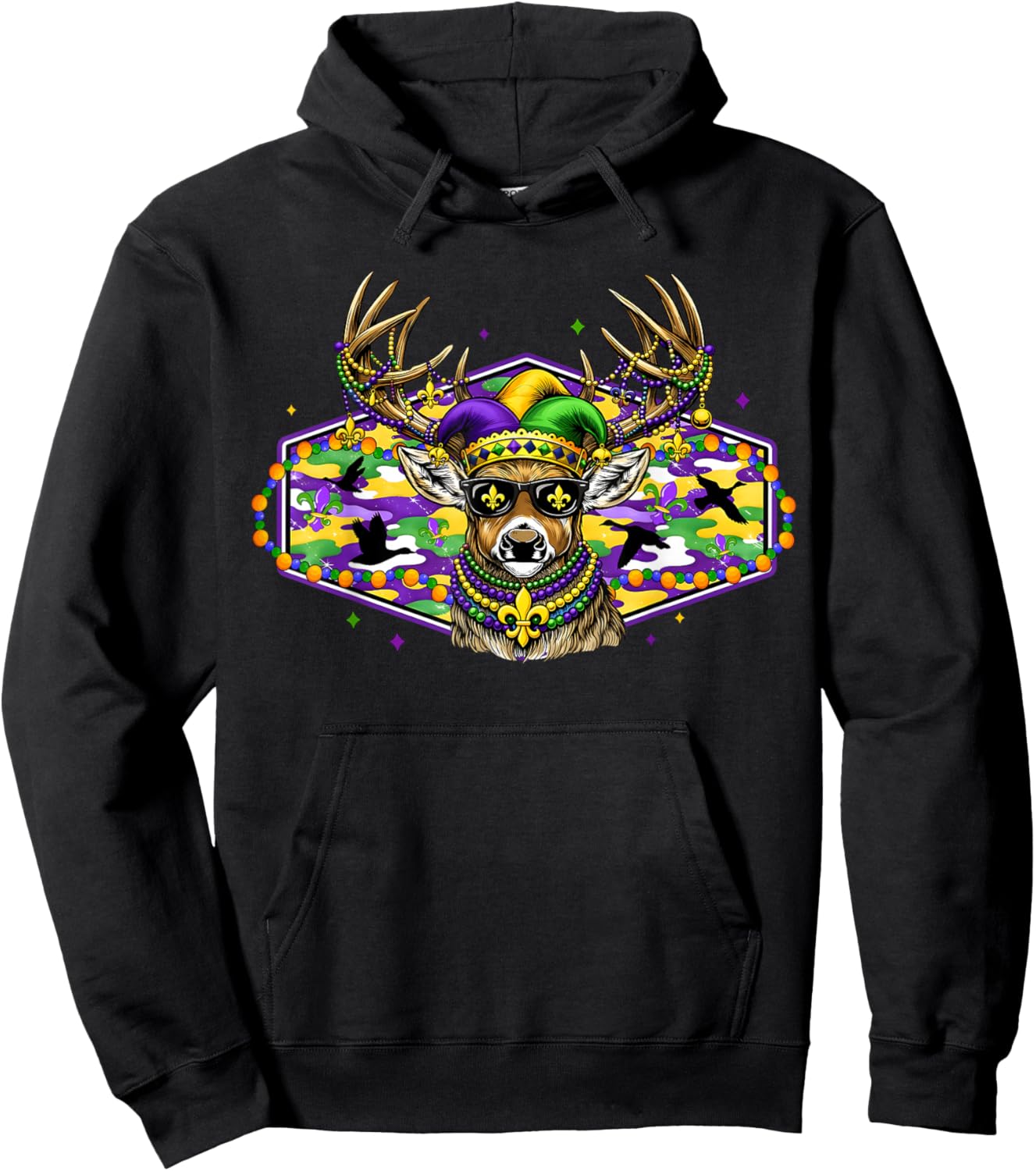 Funny Mardi Gras Carnival Deer Hunting Camo Boys Men Kid Hoodie - Hoodie | Black