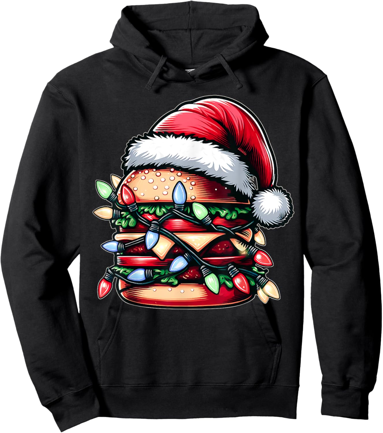 Burger Hamburger Christmas Hat Xmas Hoodie - Hoodie | Black