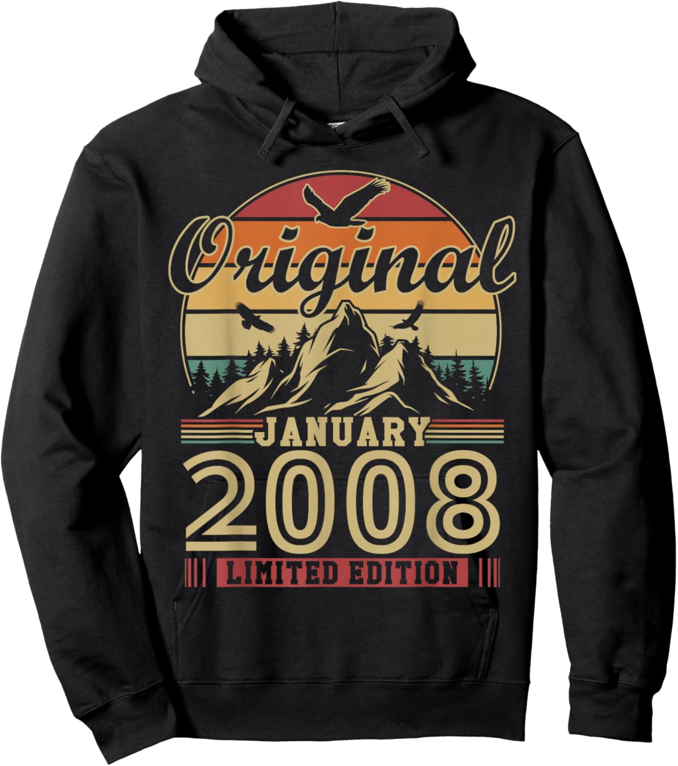 Vintage Birthday Gift 18 Years for Born in January 2008 Hoodie - Hoodie | Black
