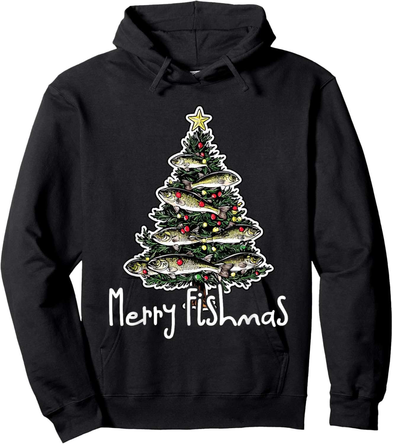 Funny Fishing Lover Christmas Sport - Merry Fishmas Hoodie - Hoodie | Black