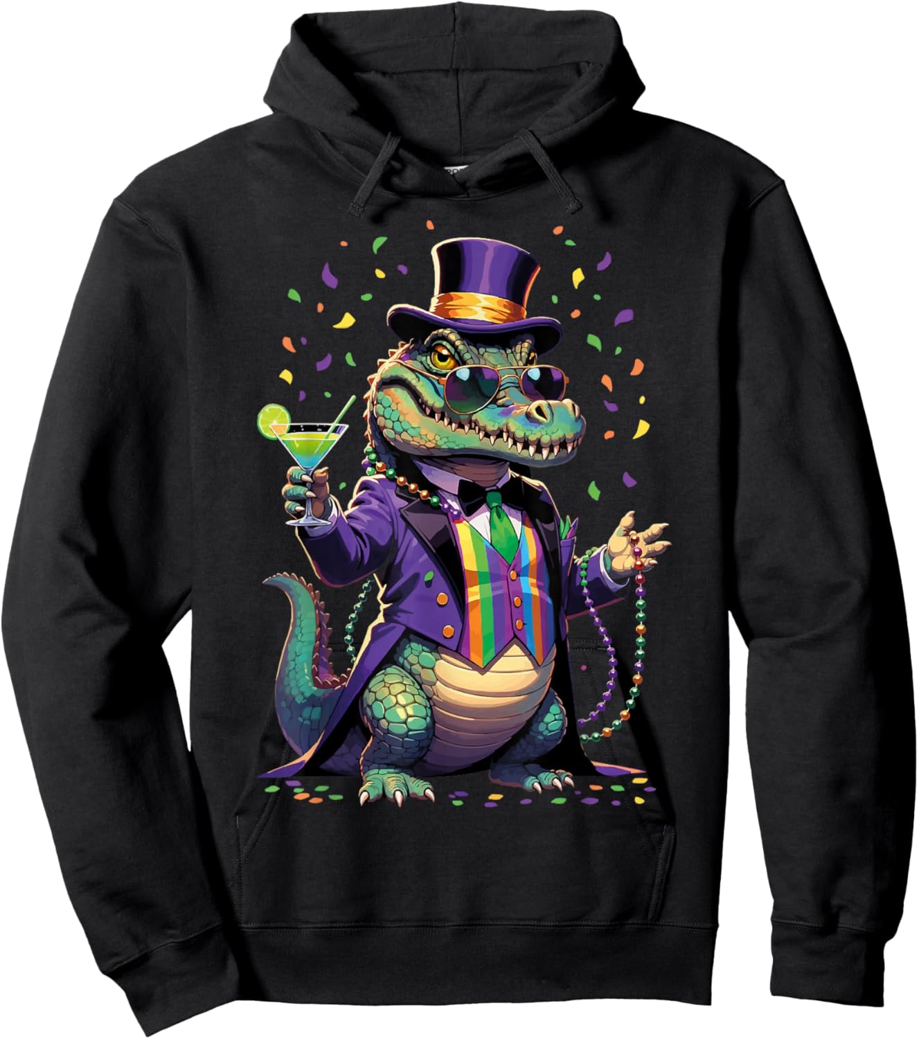 Mardi Gras Alligator Mardigator Costume Men Women Hoodie - Hoodie | Black