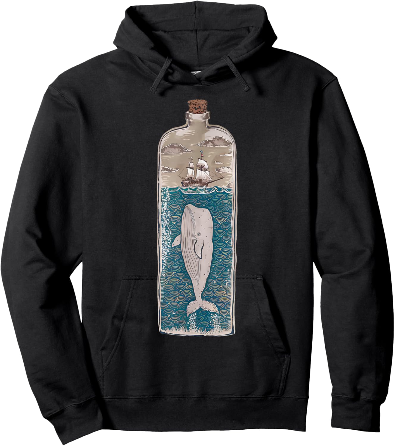 Whale in a Bottle Nautical Ship and Ocean Lovers Vintage Hoodie - Hoodie | Black