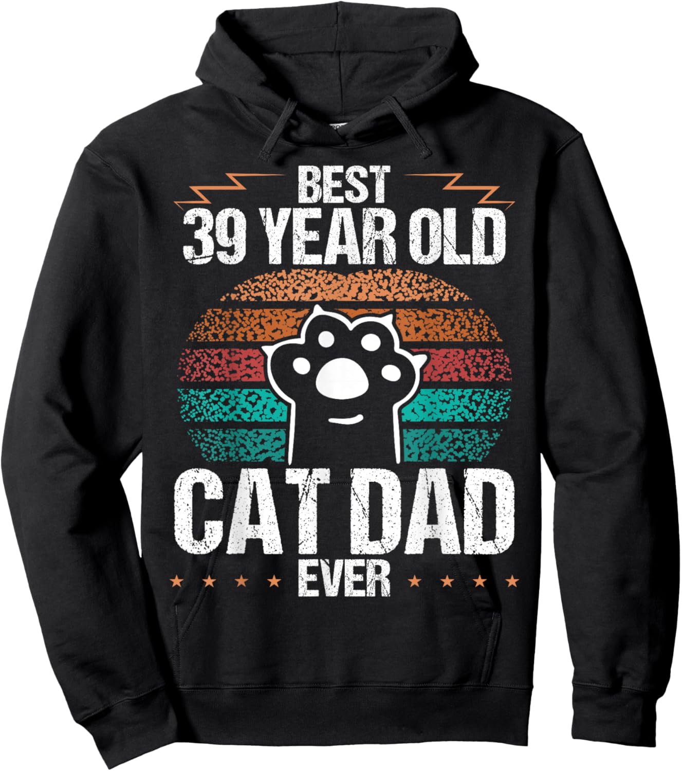 39 Year Old Cat Fathers Day Vintage 39 Birthday Cat Dad Women Kids Hoodie - Hoodie | Black
