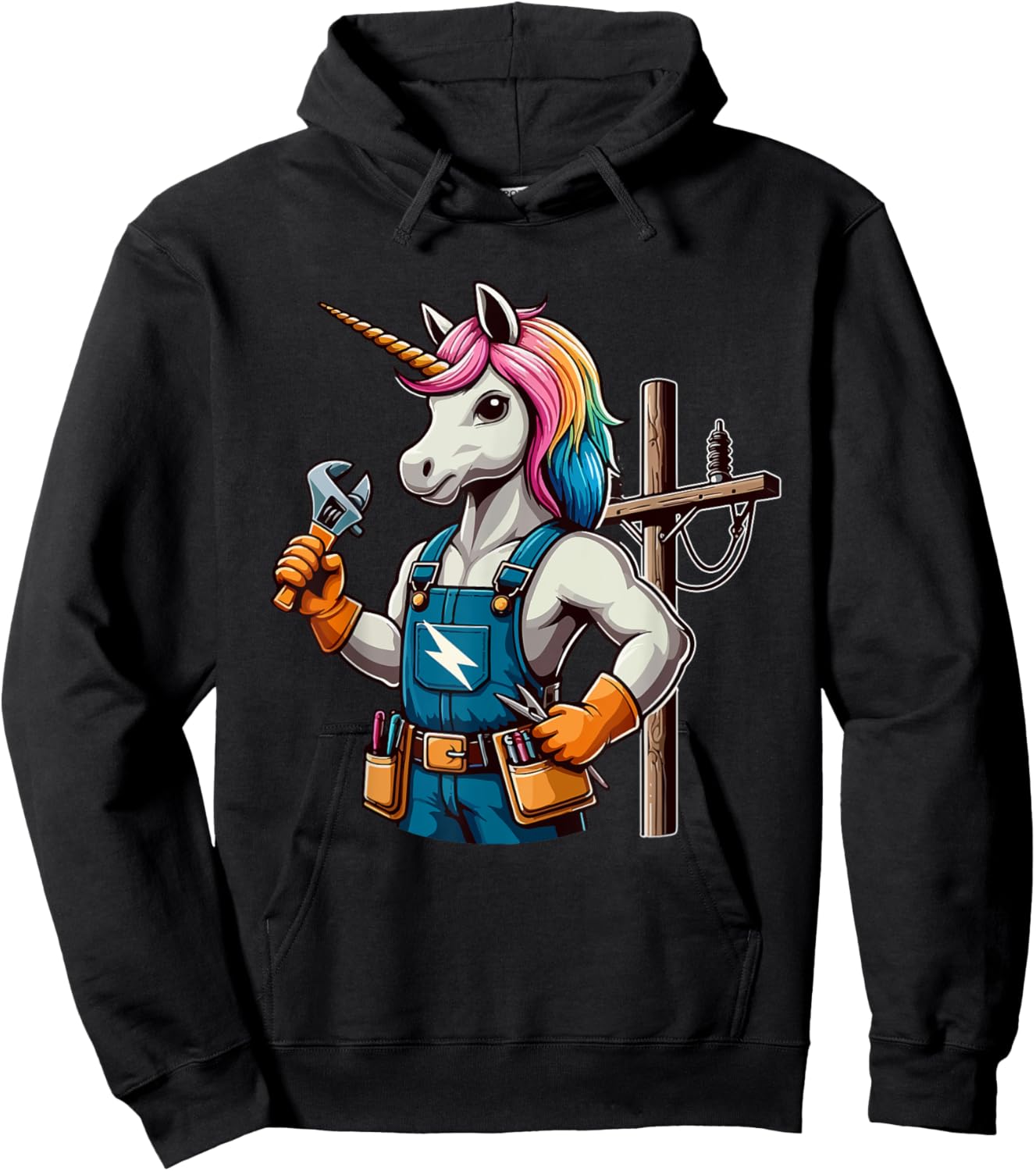 Electrician Job Matching Team Costume Colorful Unicorn Lover Hoodie - Hoodie | Black