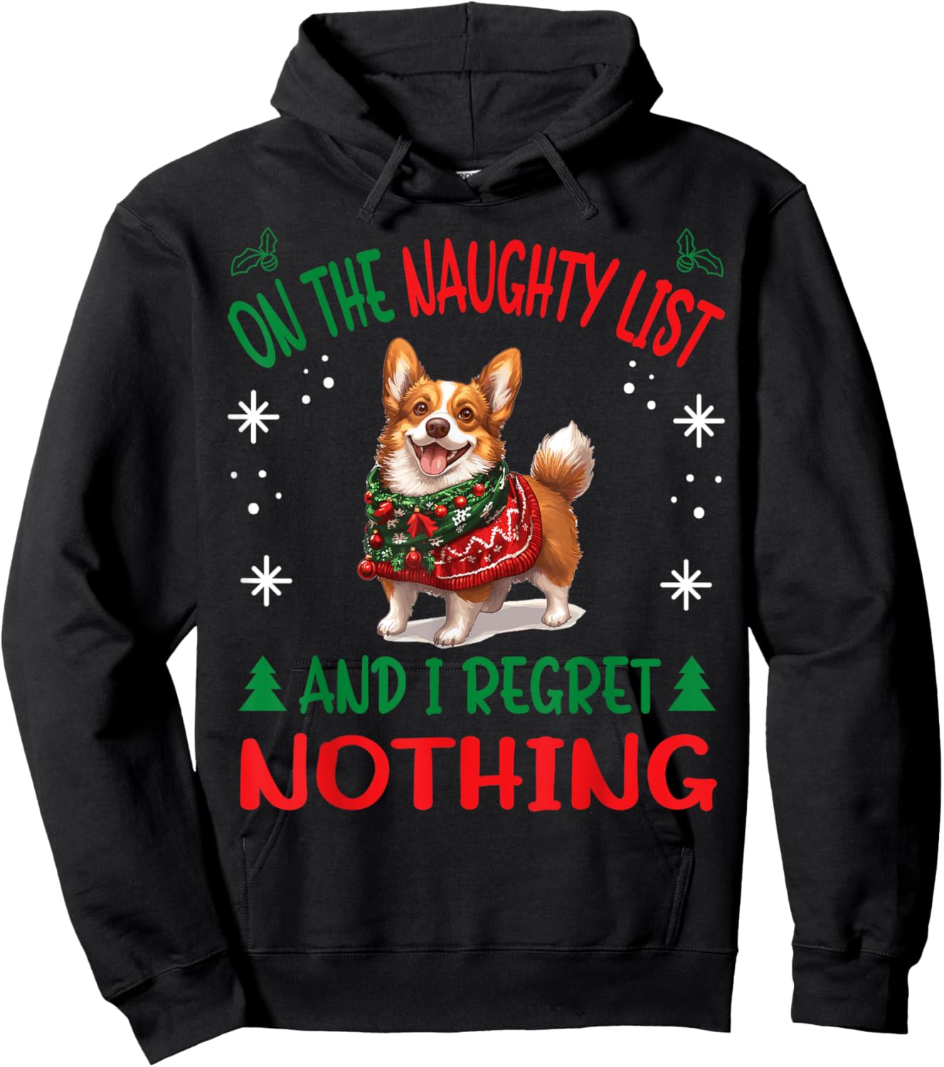 Cute Cardigan Welsh Corgi Dog Christmas On The Naughty List Hoodie - Hoodie | Black