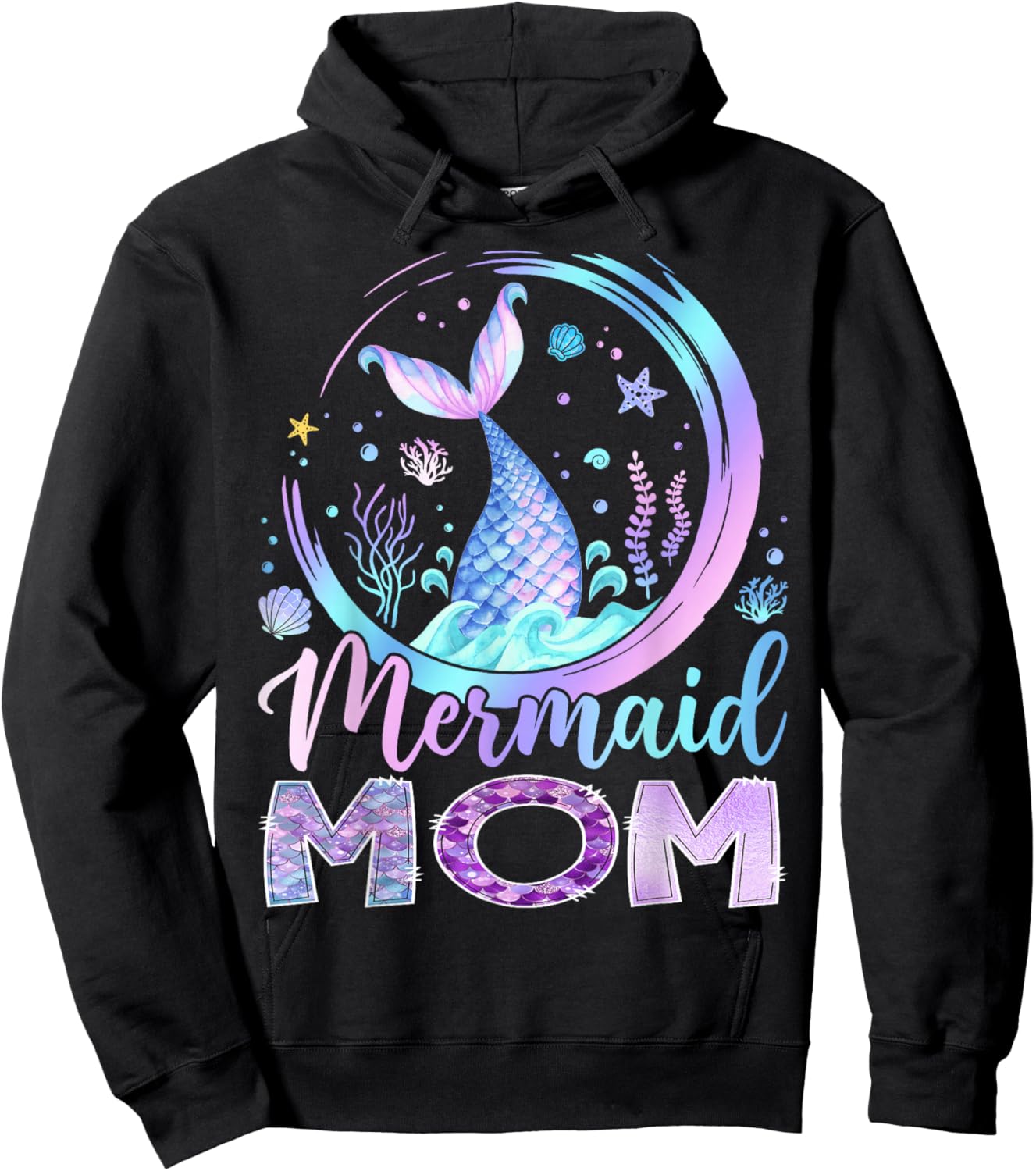Mermaid Mom Funny Birthday Girl Party Family Matching Hoodie - Hoodie | Black