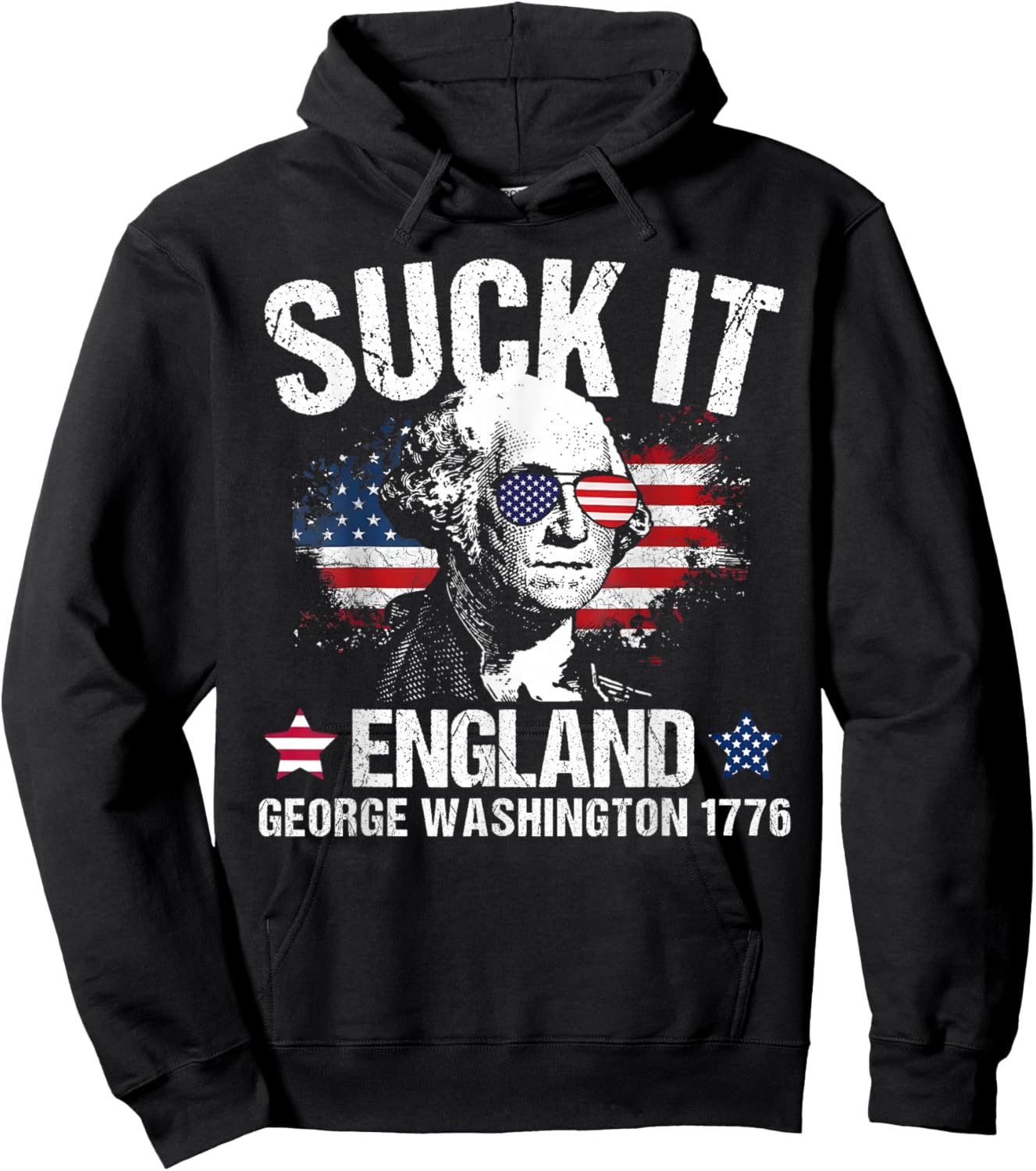 Men's Suck-It England Funny 4th July George Washington 1776 Hoodie - Hoodie | Black